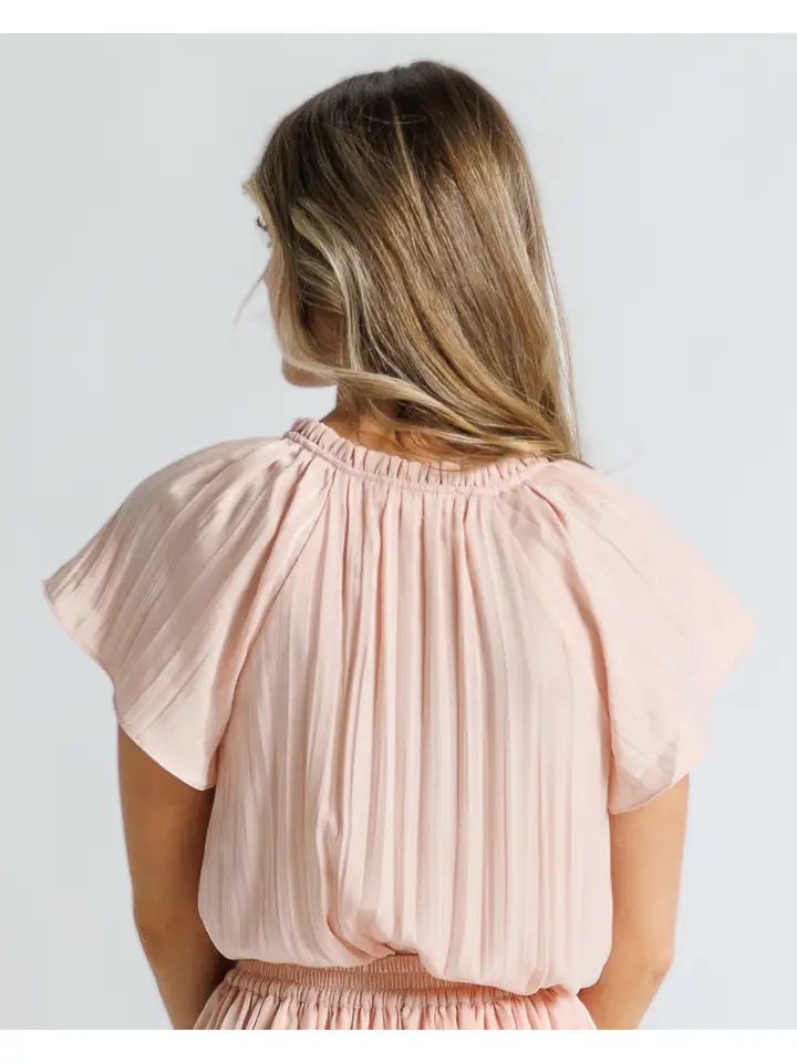 Pink Short Sleeve Loose Fitting Pleated Top - Posh West Boutique