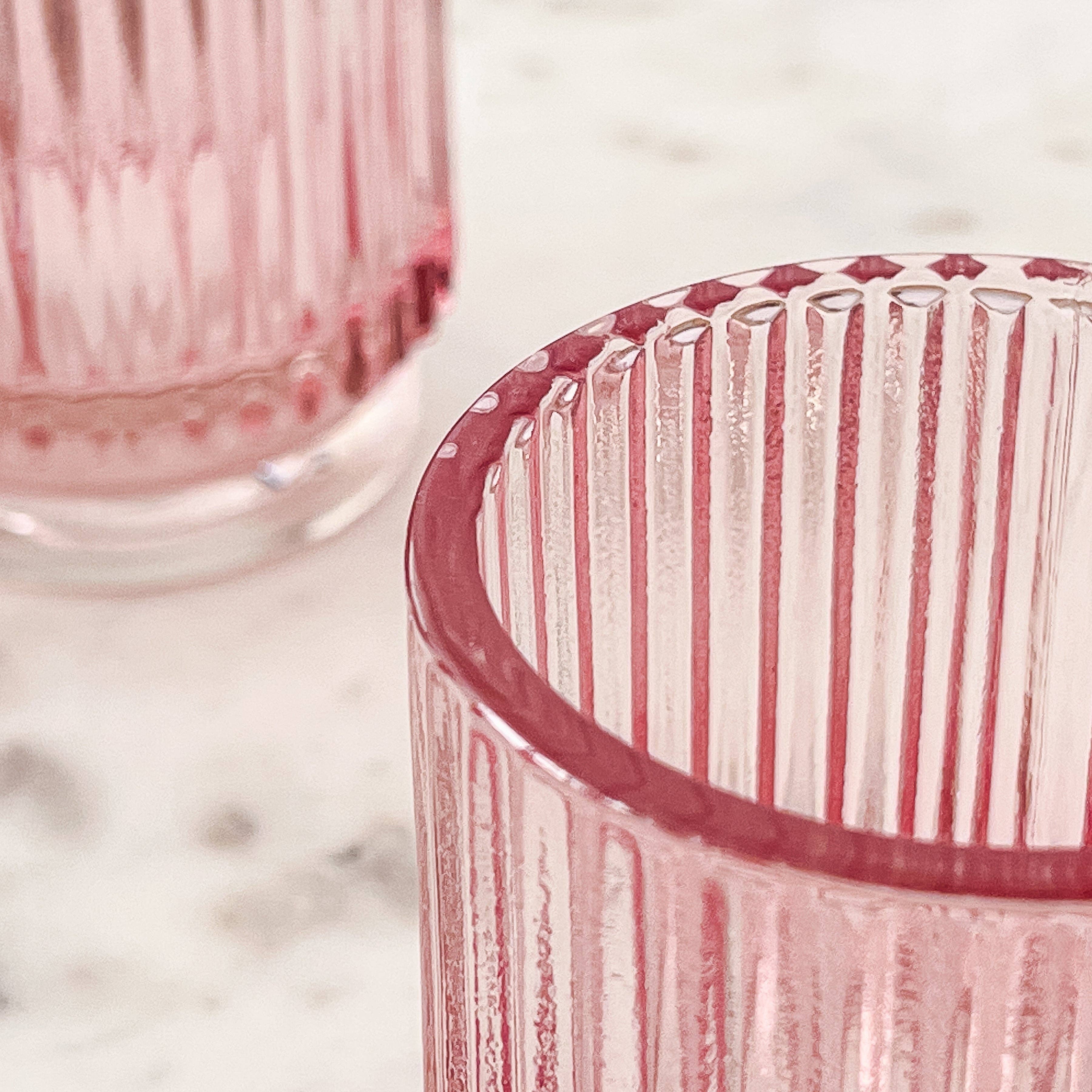 Ribbed Pink Glass Votive Candle Holder