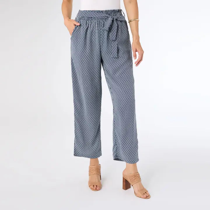 Navy/White Sarina Cinched Pant with Front Tie - Posh West Boutique