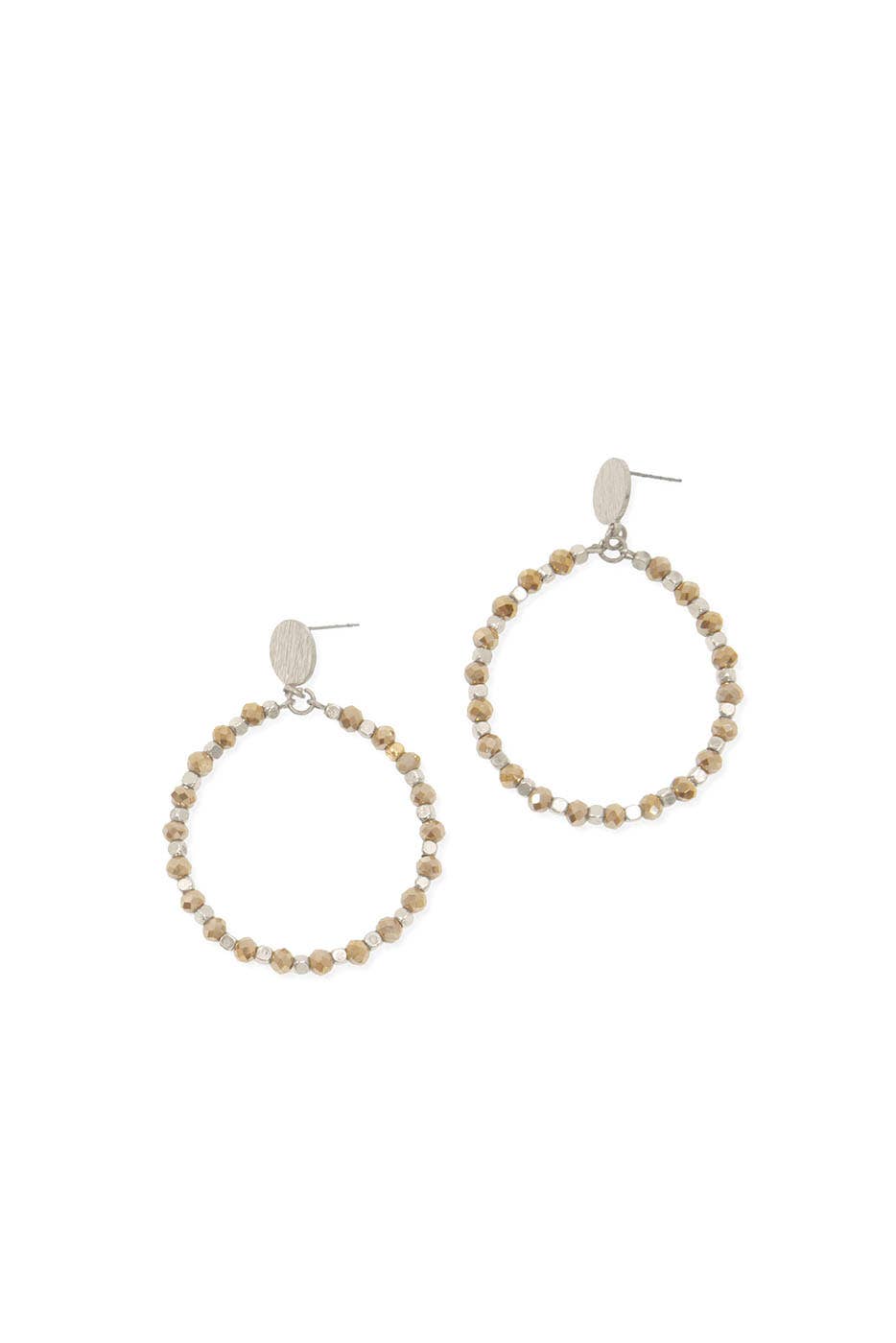 Bead Hoop Post Earrings: 338-237ENS Natural/Silver - Posh West Boutique