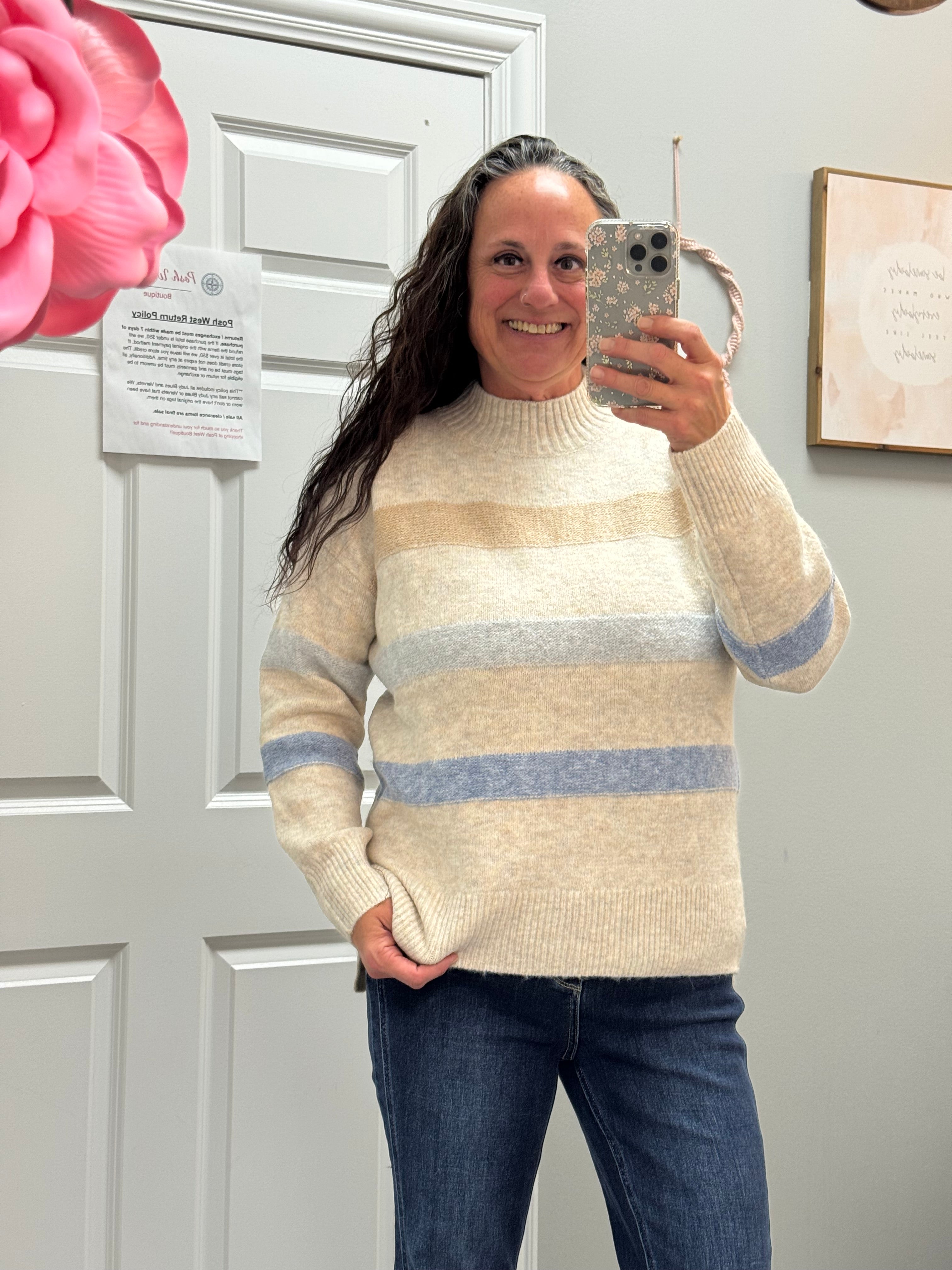 Luxurious Wide Striped Oatmeal Sweater - Posh West Boutique