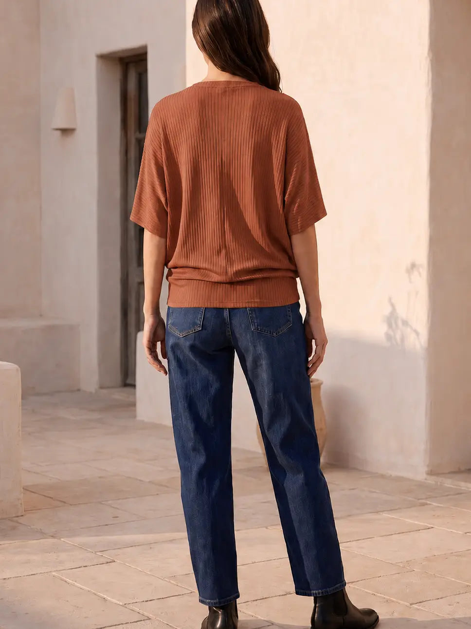 Rust Ribbed Ruched Top