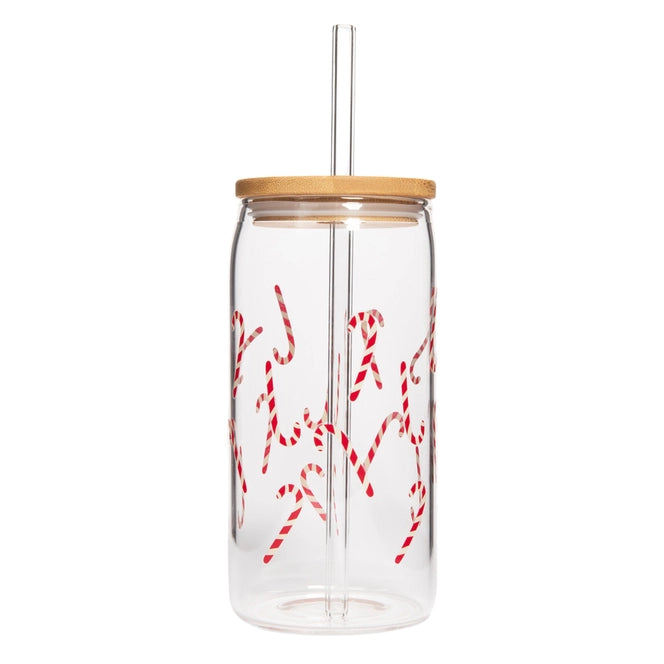 Candy Cane Glass with Straw - Posh West Boutique