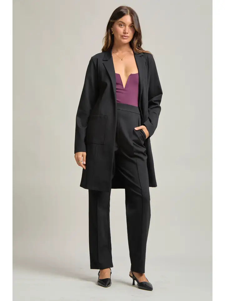 Double Knit Black Ponte Chic Midi Jacket - Posh West Boutique