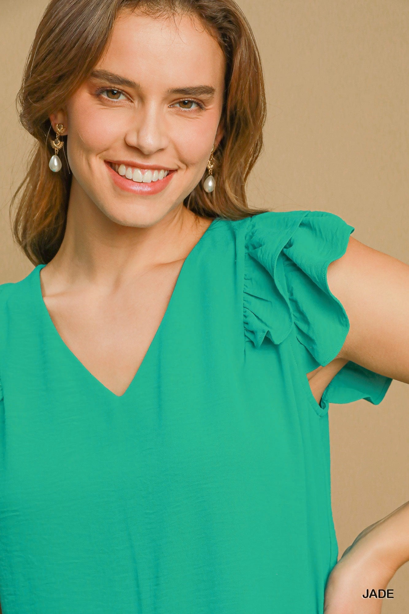 Jade Ruffle Edge V-Neck Top - Posh West Boutique