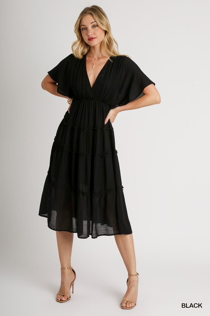 V Neck Textured & Tiered Maxi Dress - Posh West Boutique