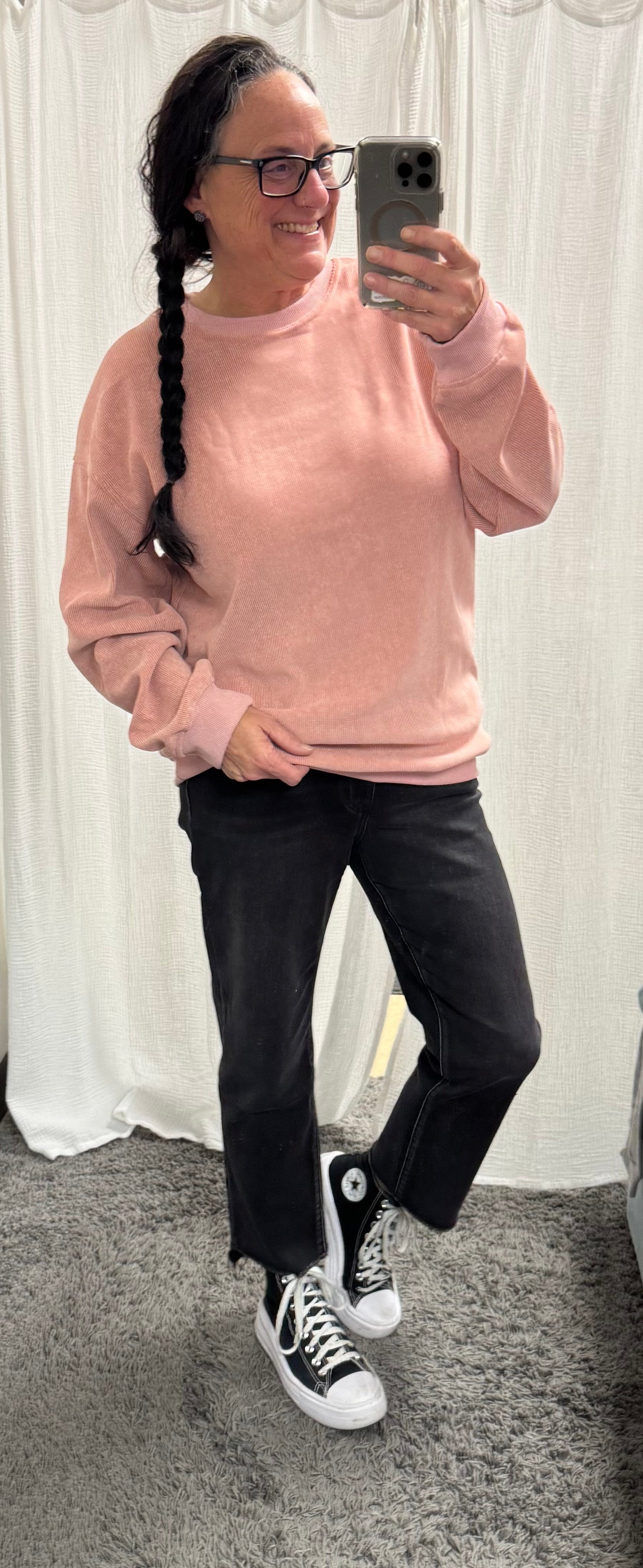 Pink Solid Ribbed Pullover