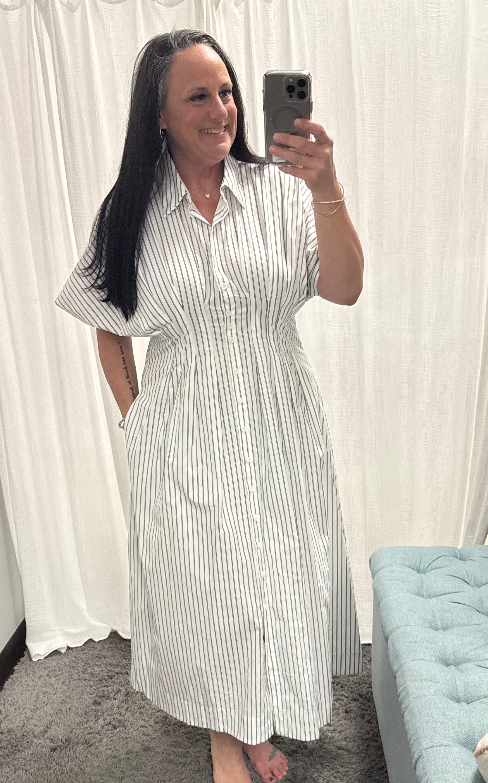 Pin Striped Cotton Poplin Midi Shirt Dress - Posh West Boutique
