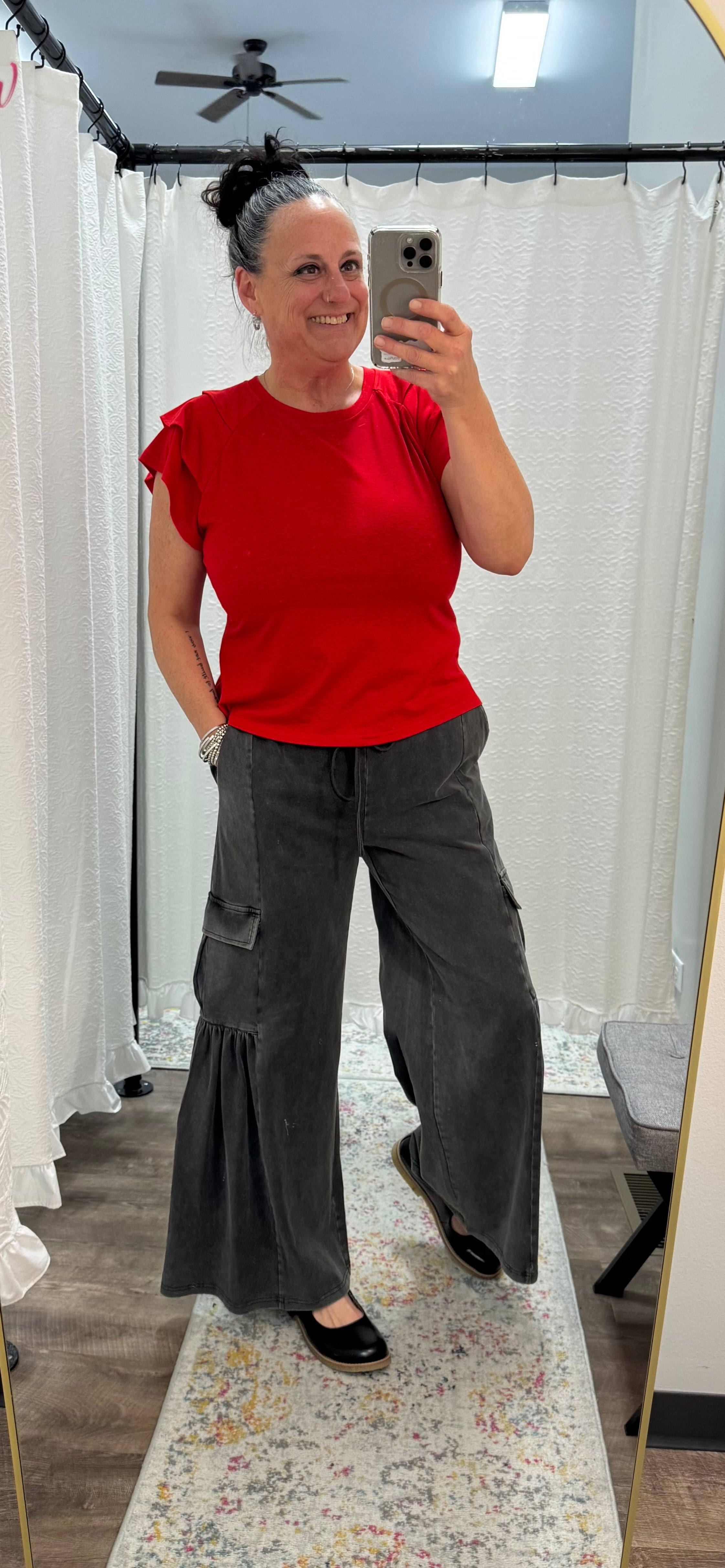 Red Mandy Cap Sleeve Ruffle Tee - Posh West Boutique