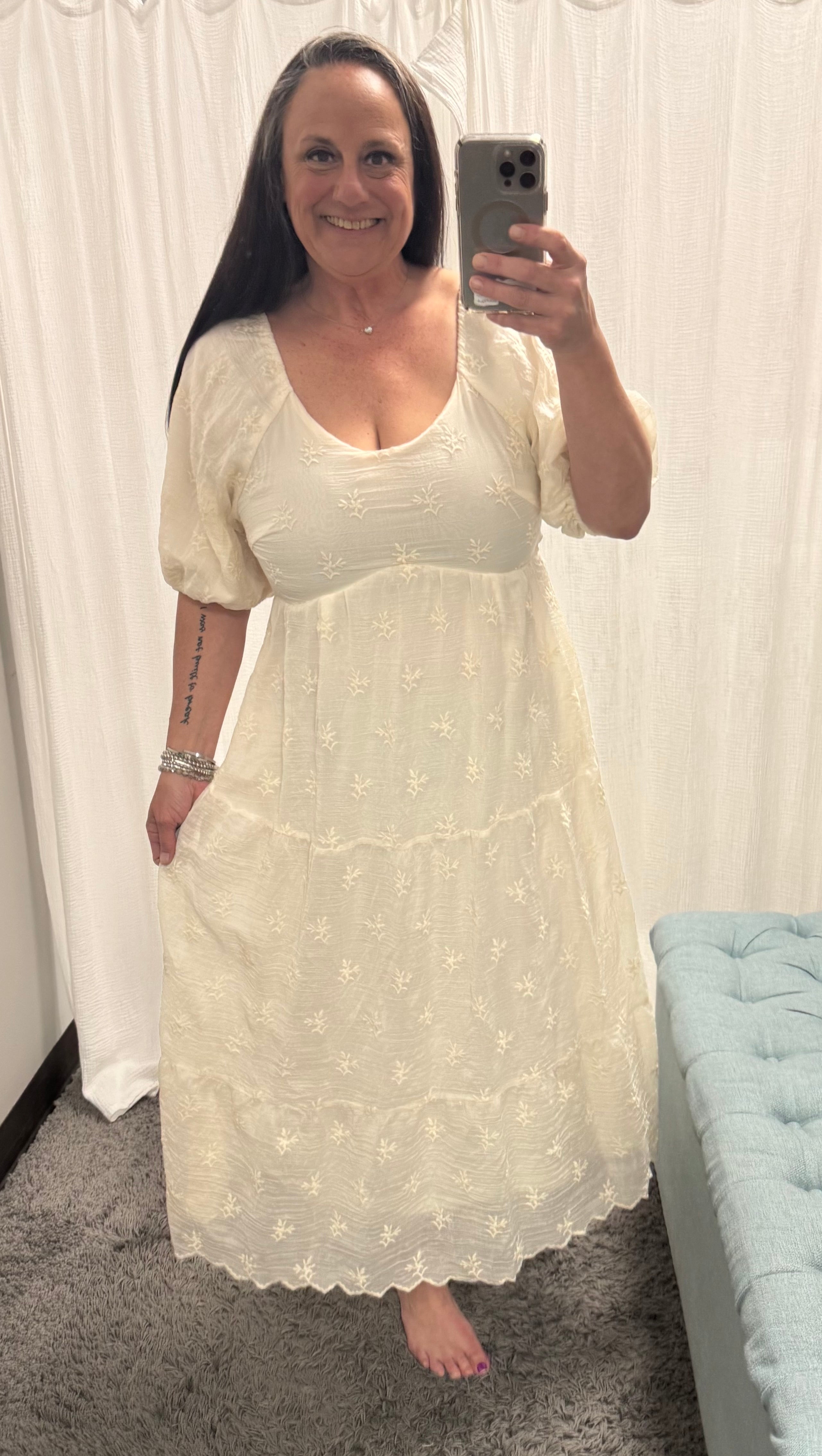 Floral Textured Print Ivory Maxi Dress - Posh West Boutique