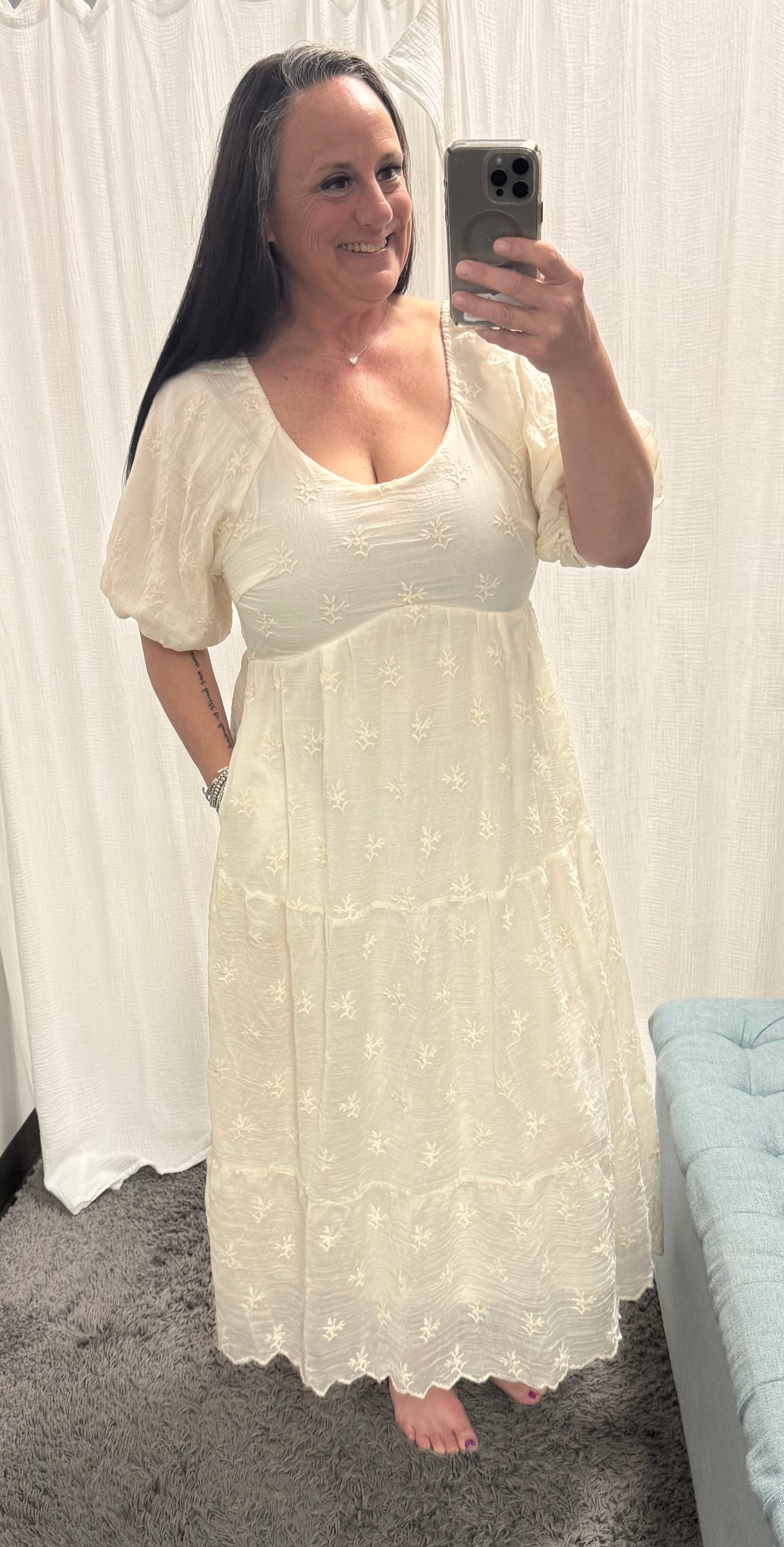 Floral Textured Print Ivory Maxi Dress - Posh West Boutique