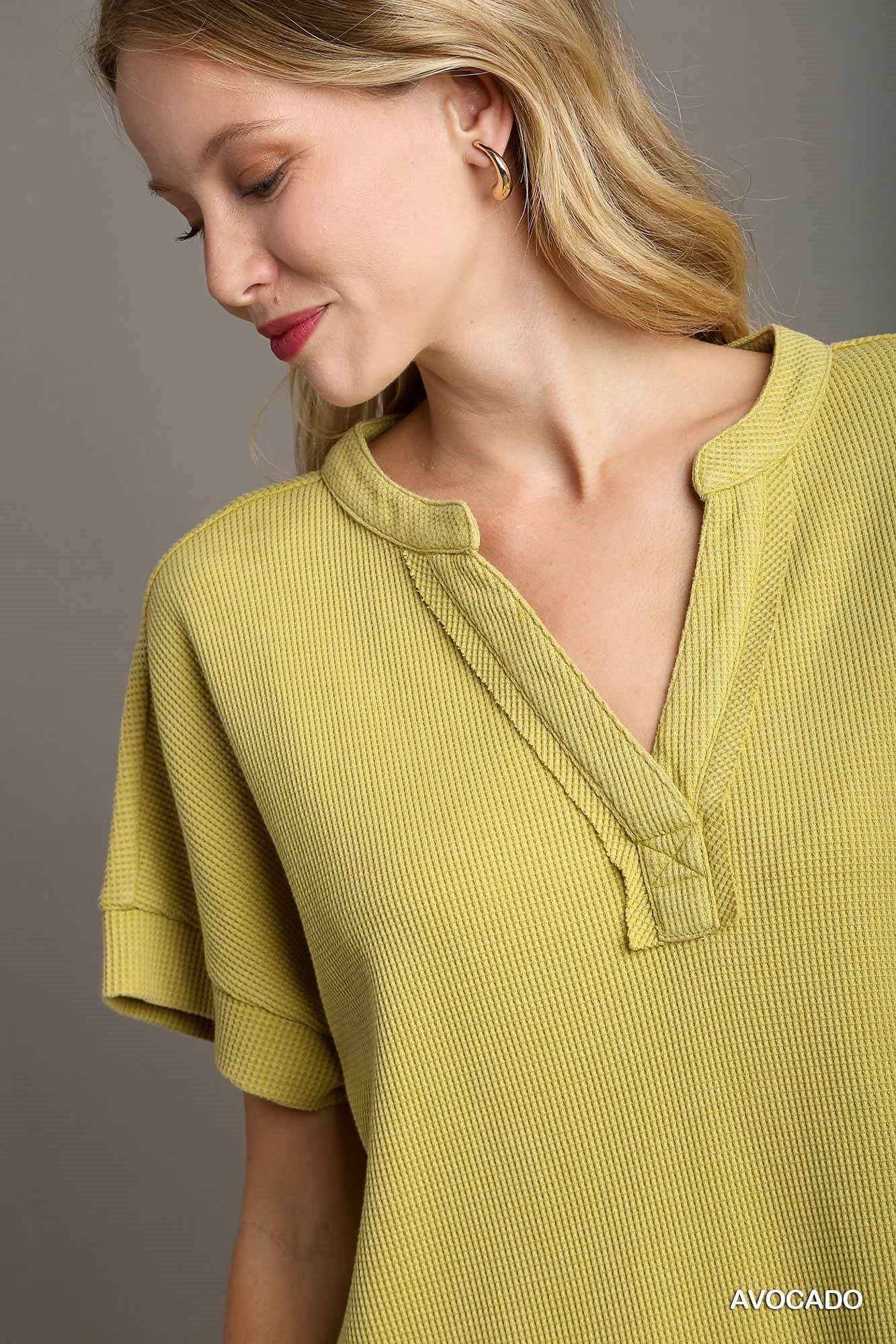 Round Neck Thermal Top w/ Side Slit - Posh West Boutique
