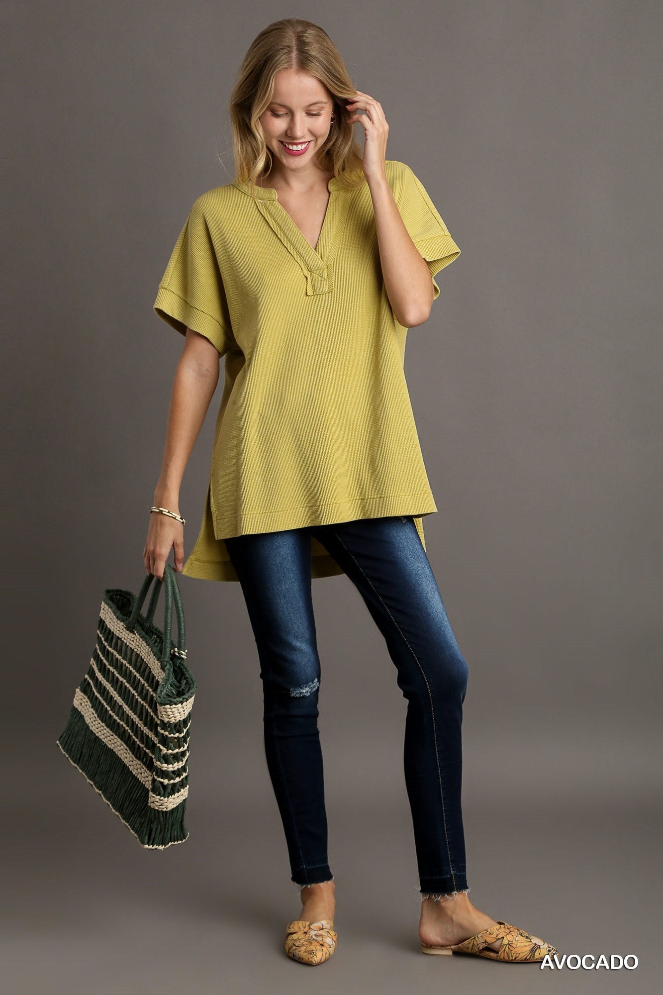 Round Neck Thermal Top w/ Side Slit - Posh West Boutique