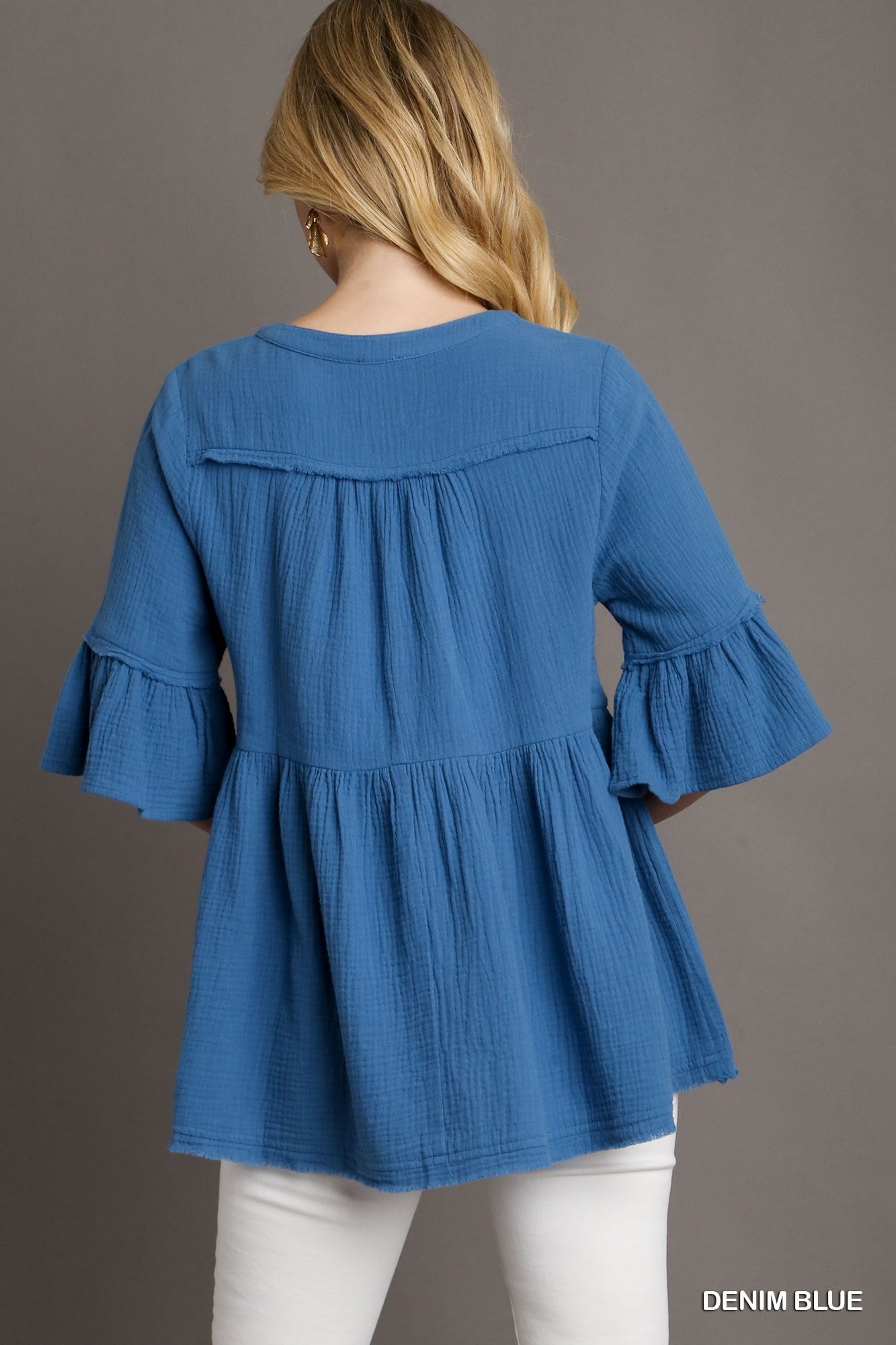 Denim Blue Baby Doll Cotton Top - Posh West Boutique