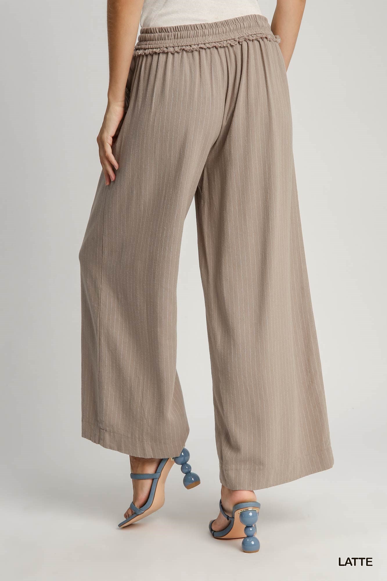 Linen Blend Striped Pants - Latte