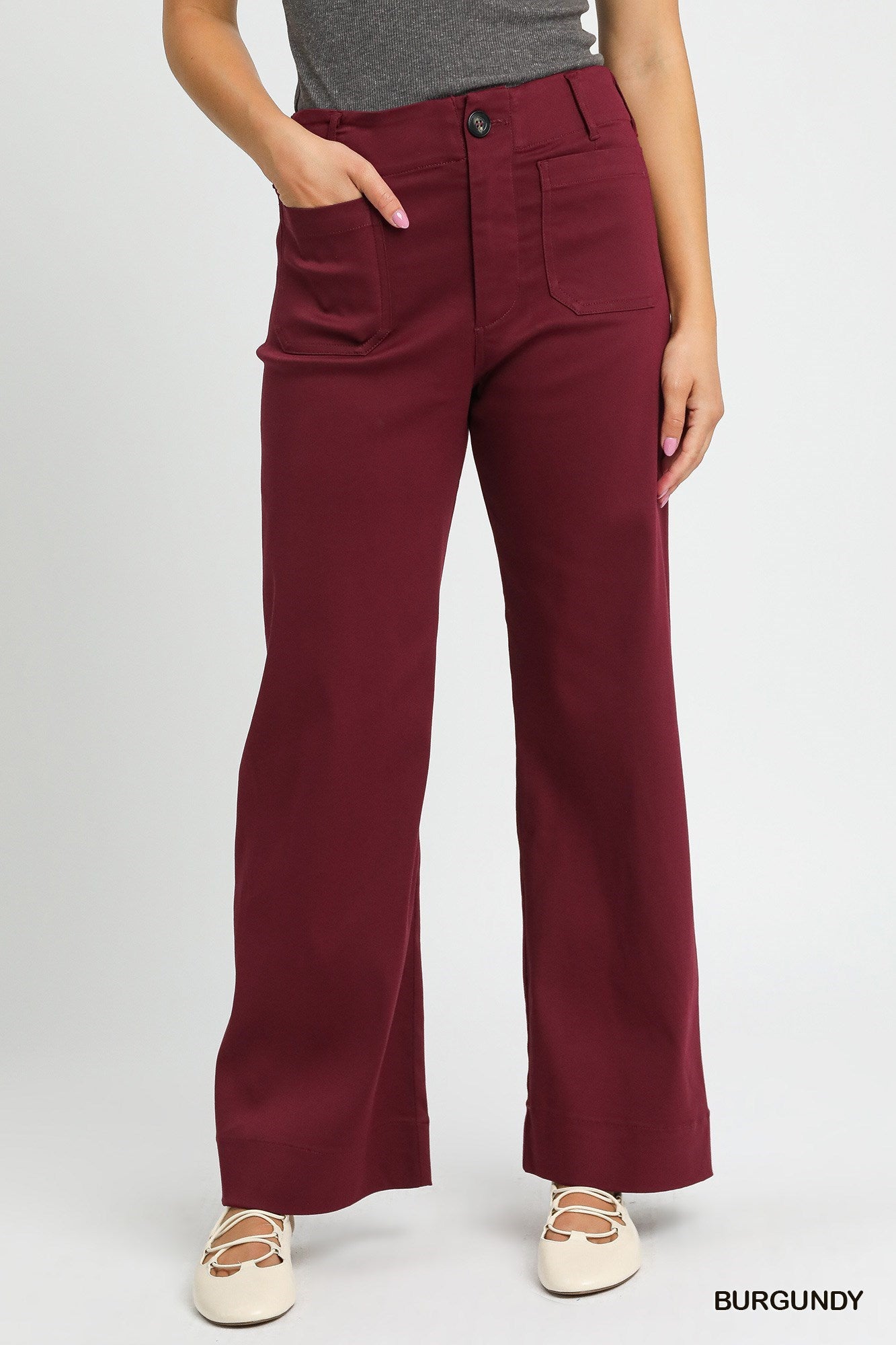 Burgundy Button Stretched Pants - Posh West Boutique