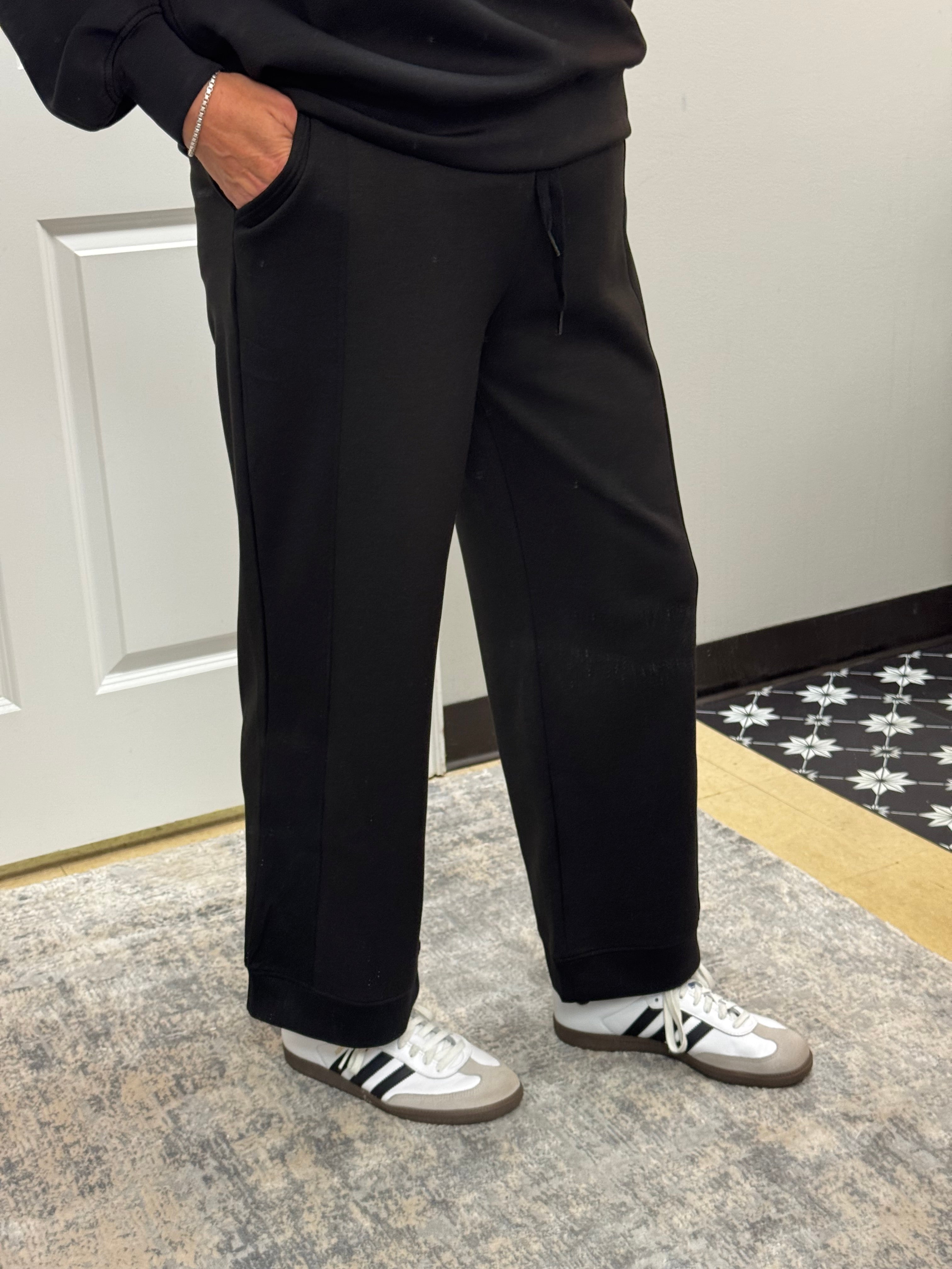 Black Scuba Drawstring Pants - Posh West Boutique