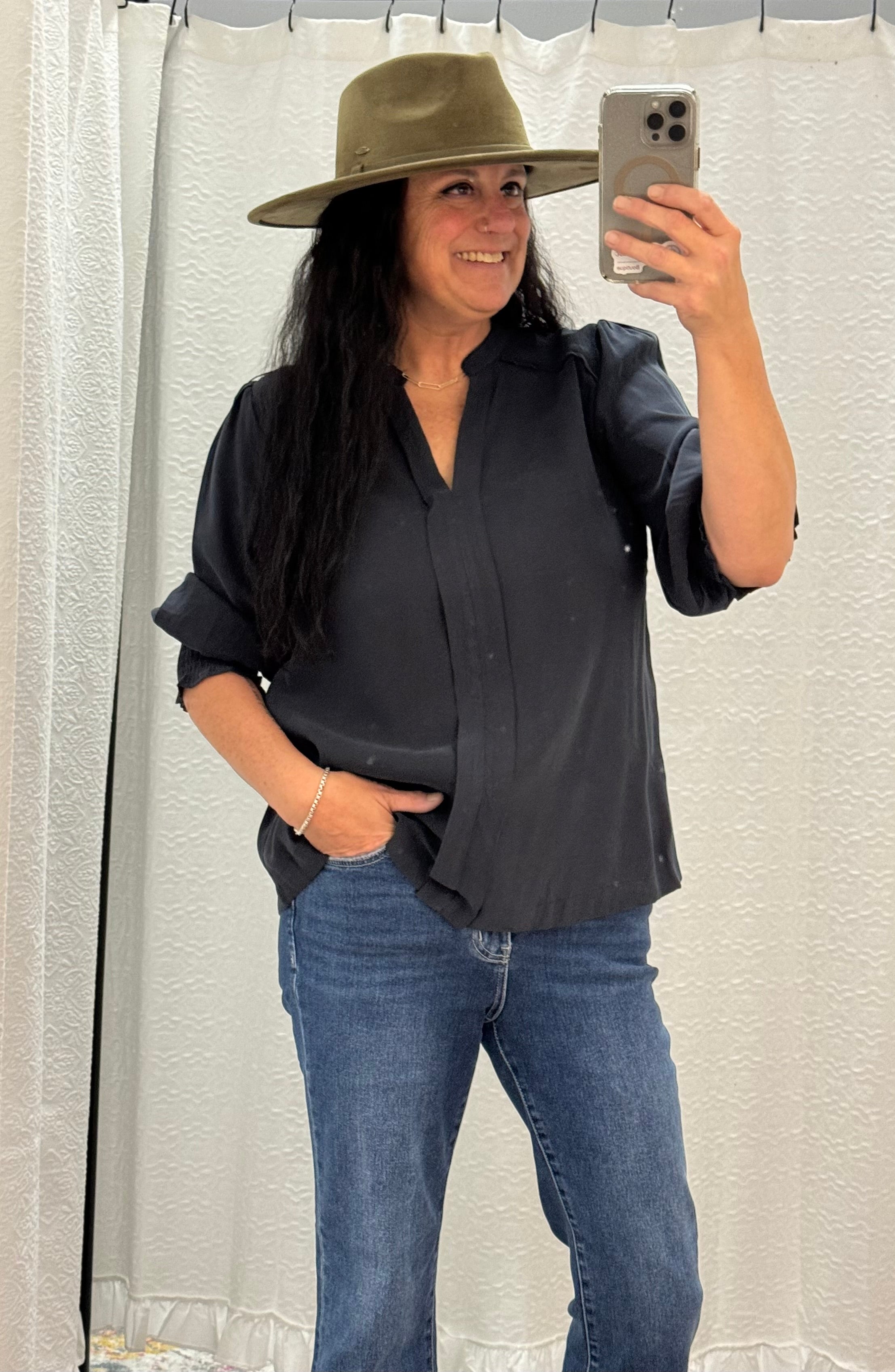 Charcoal Split Neck Blouse