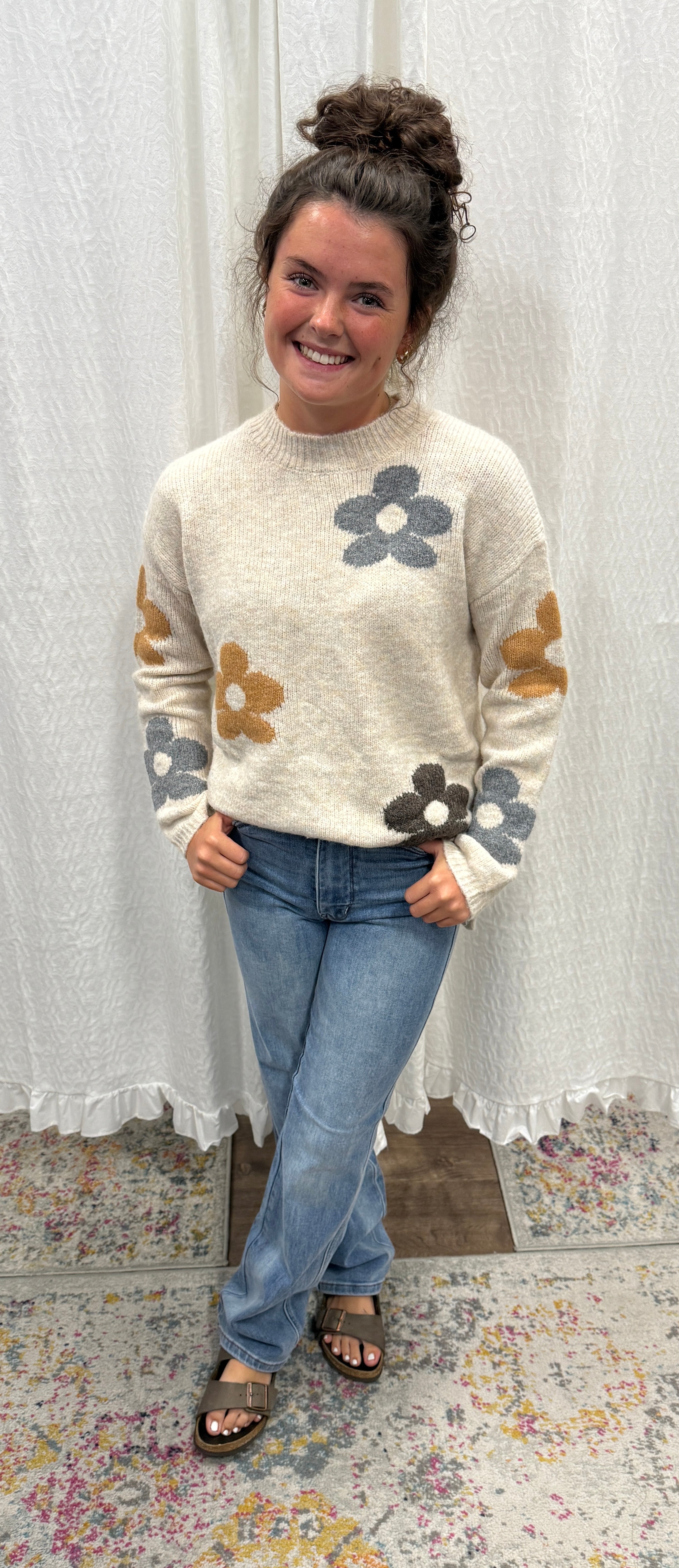 Daisy Flower Cozy Fall Sweater - Posh West Boutique