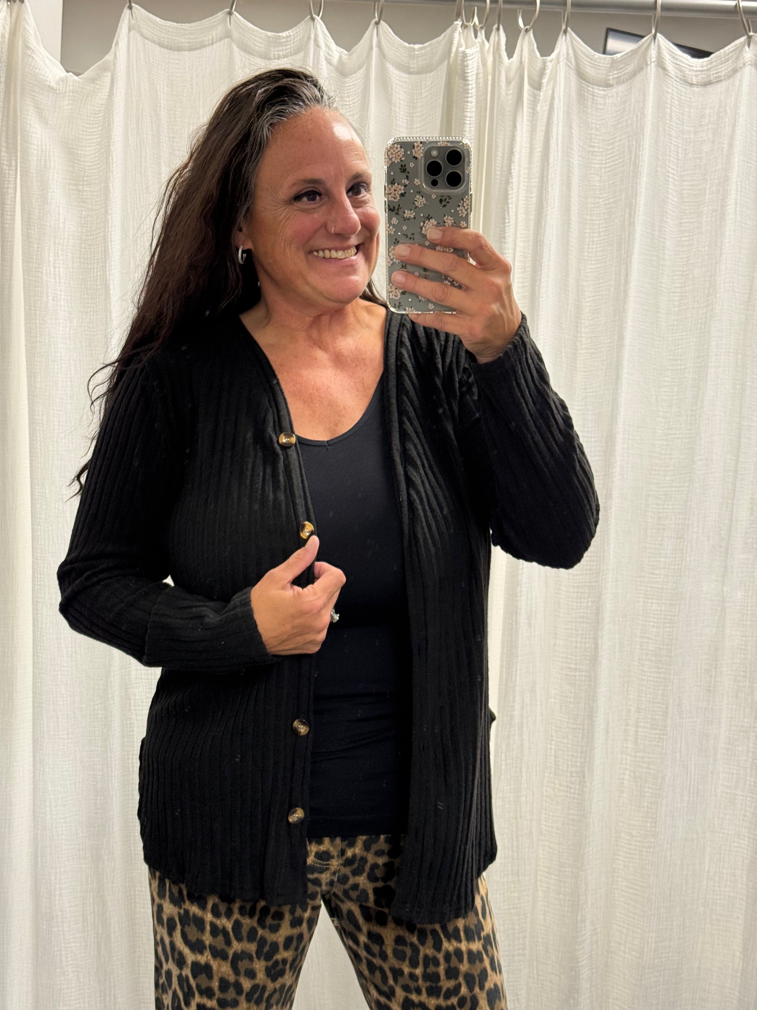Black Long Sleeve Button Cardigan Knitted - Posh West Boutique