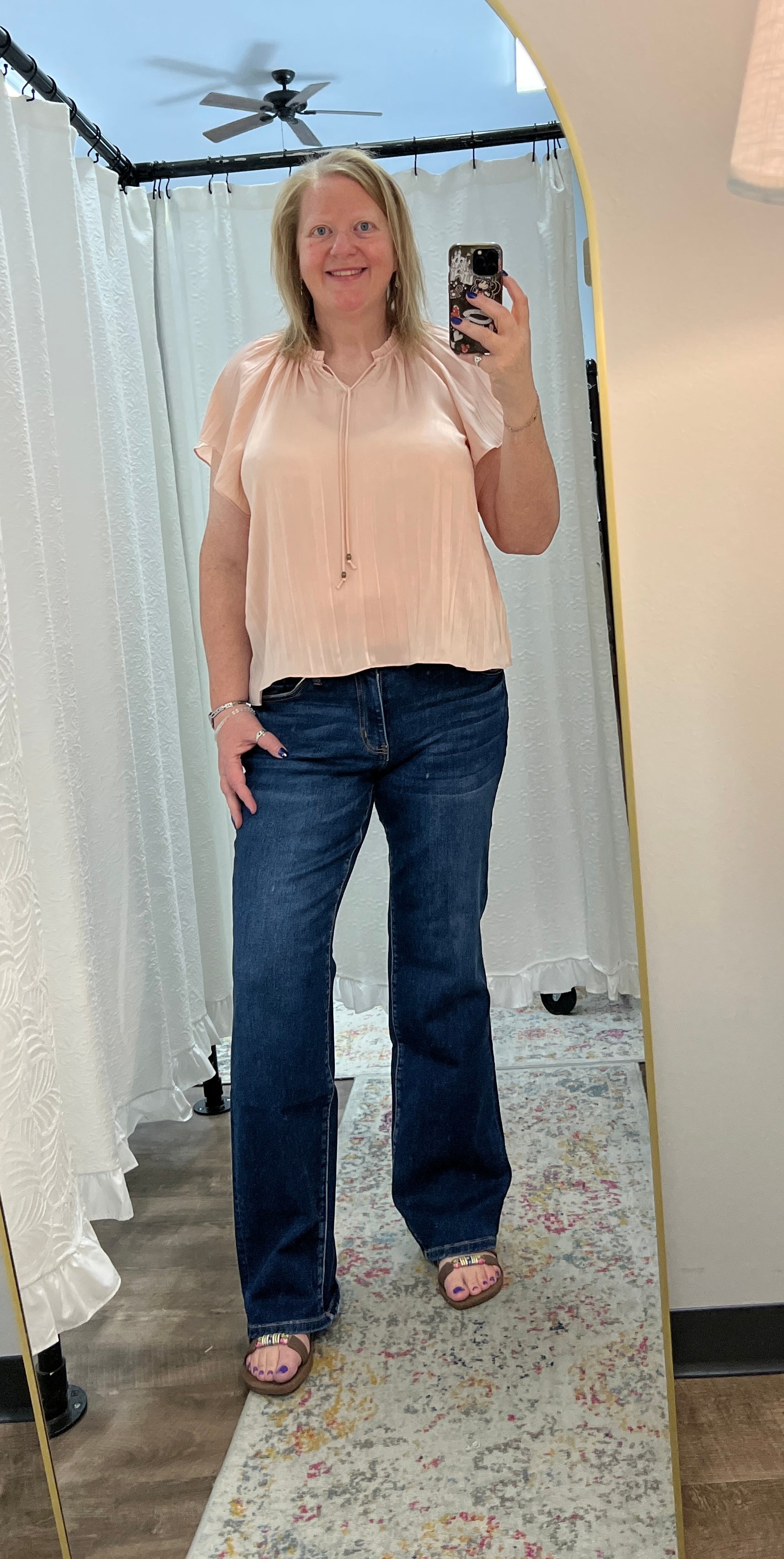 Pink Short Sleeve Loose Fitting Pleated Top - Posh West Boutique