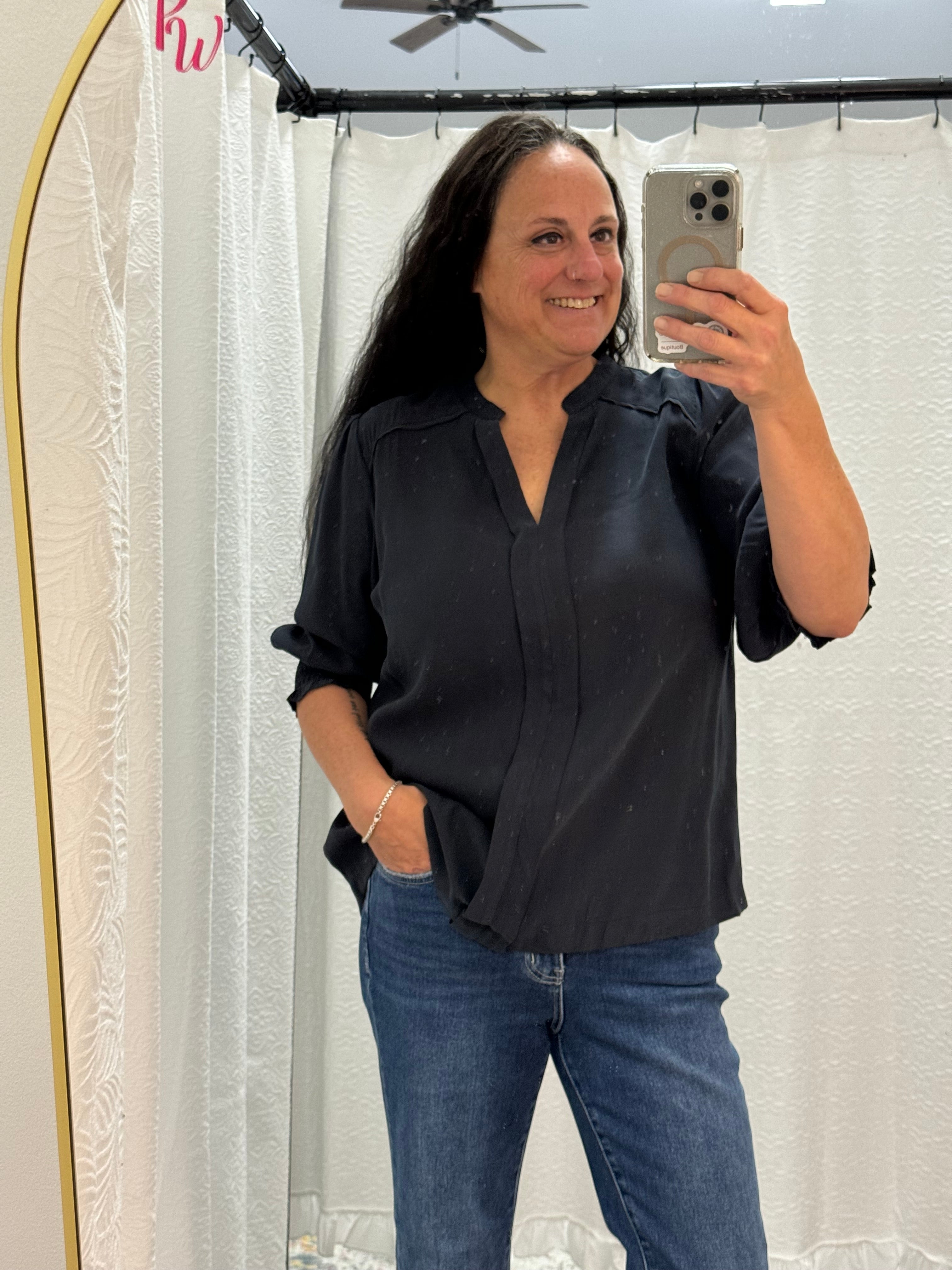 Charcoal Split Neck Blouse