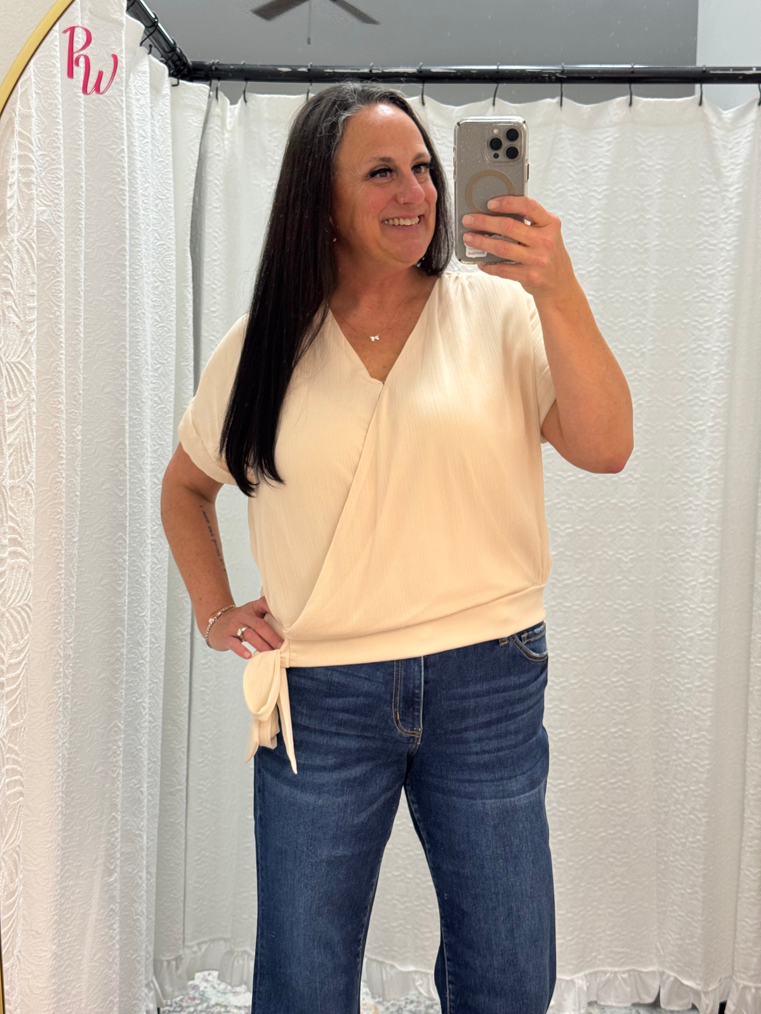 Champagne Side Tie Dolman Sleeve Top