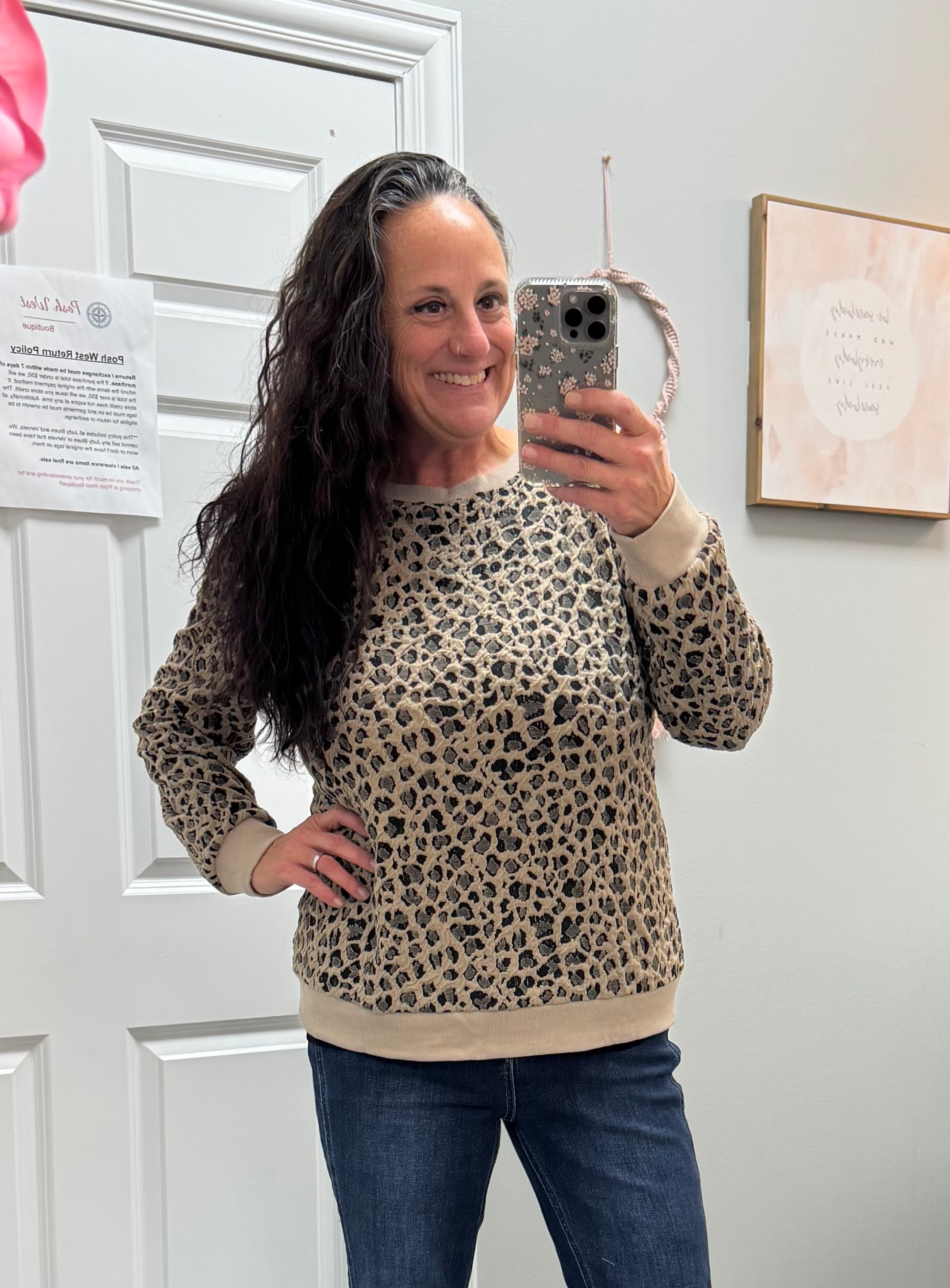 Leopard Long Sleeve Textured Top