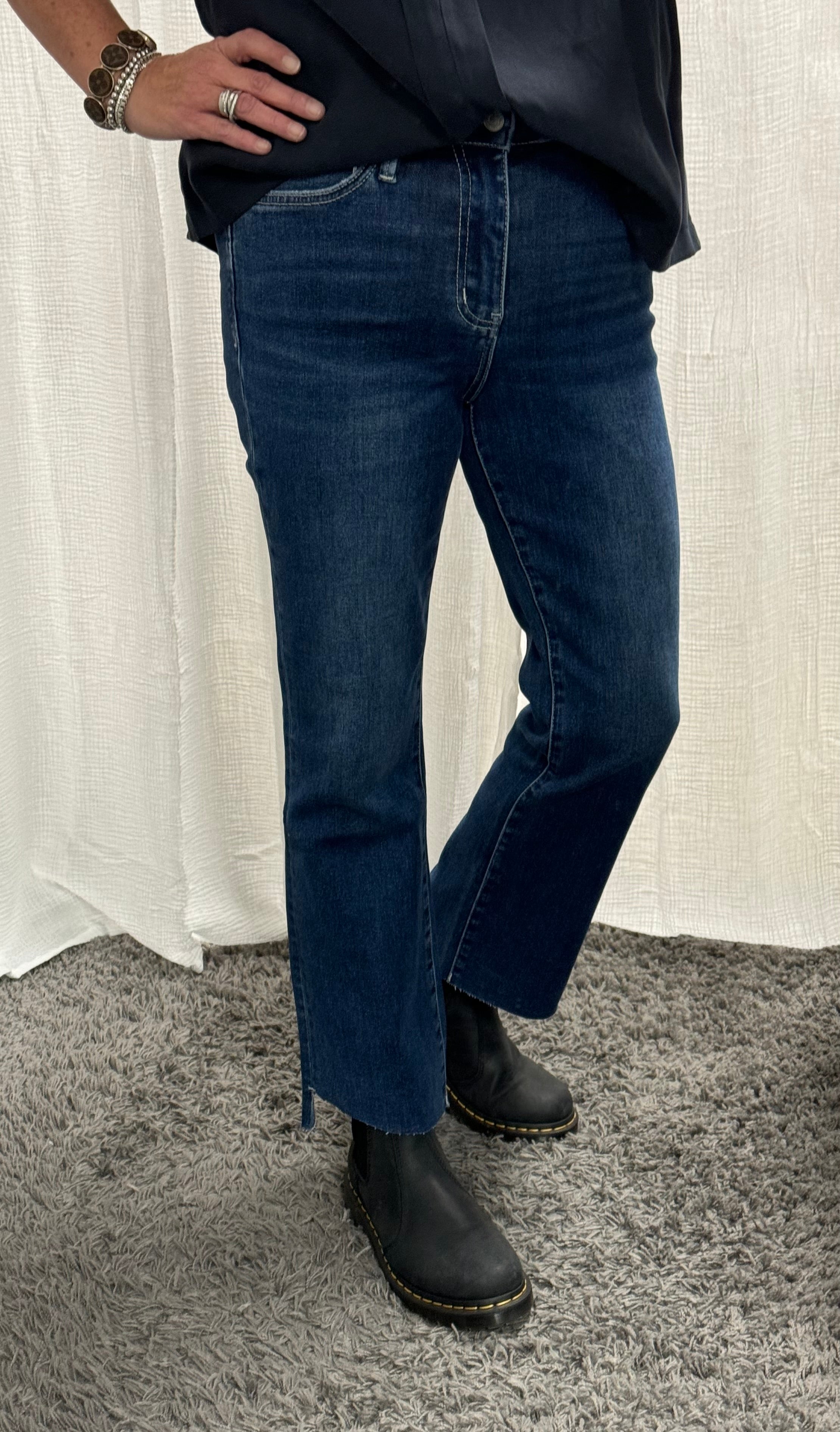 Vervet Side Step Hem Dark Bootcut Jeans - Posh West Boutique