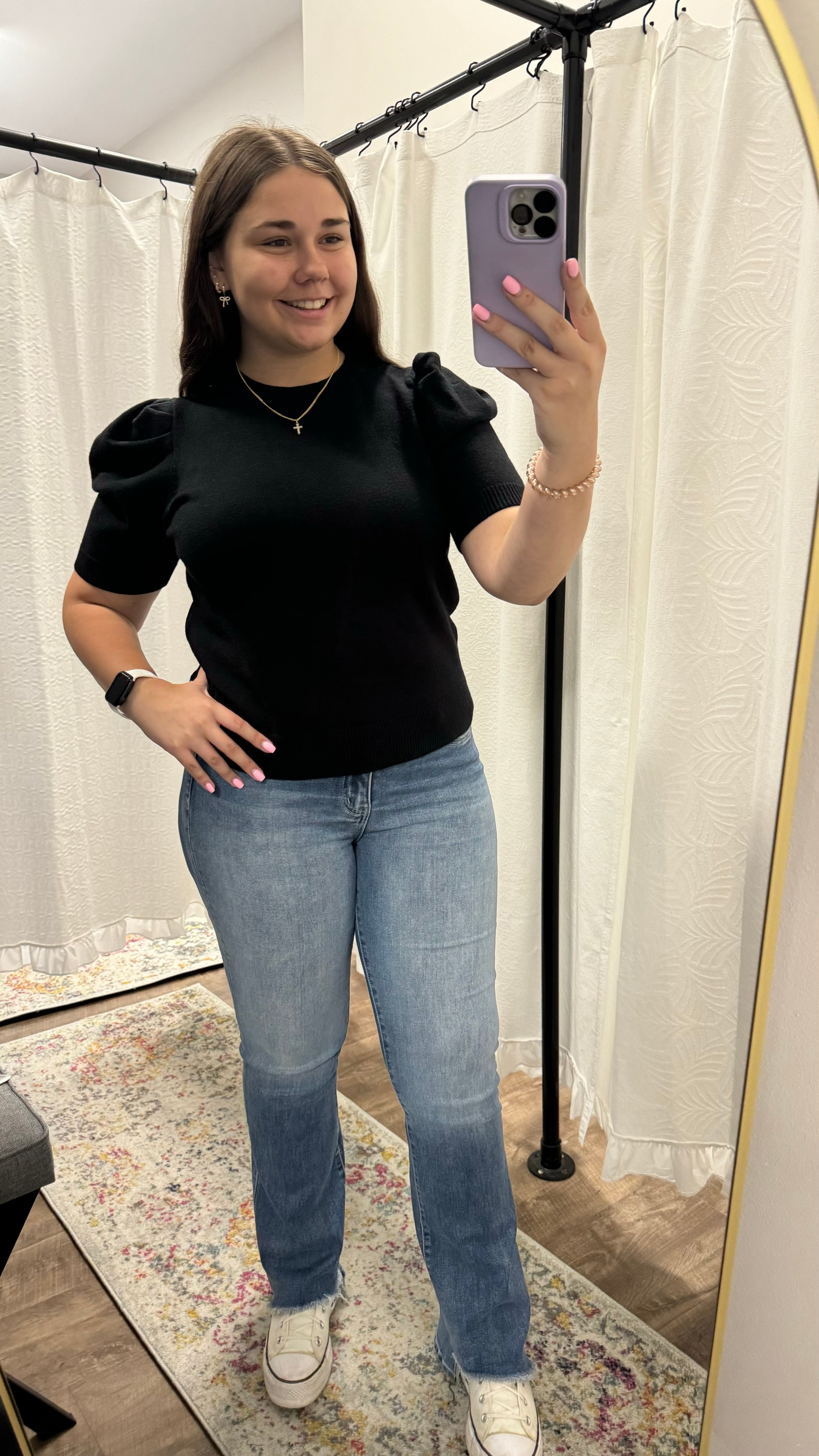 Black Short Sleeve Sweater Top