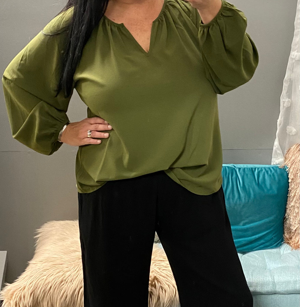 Olive Green Long Sleeve Tunic Top - Posh West Boutique