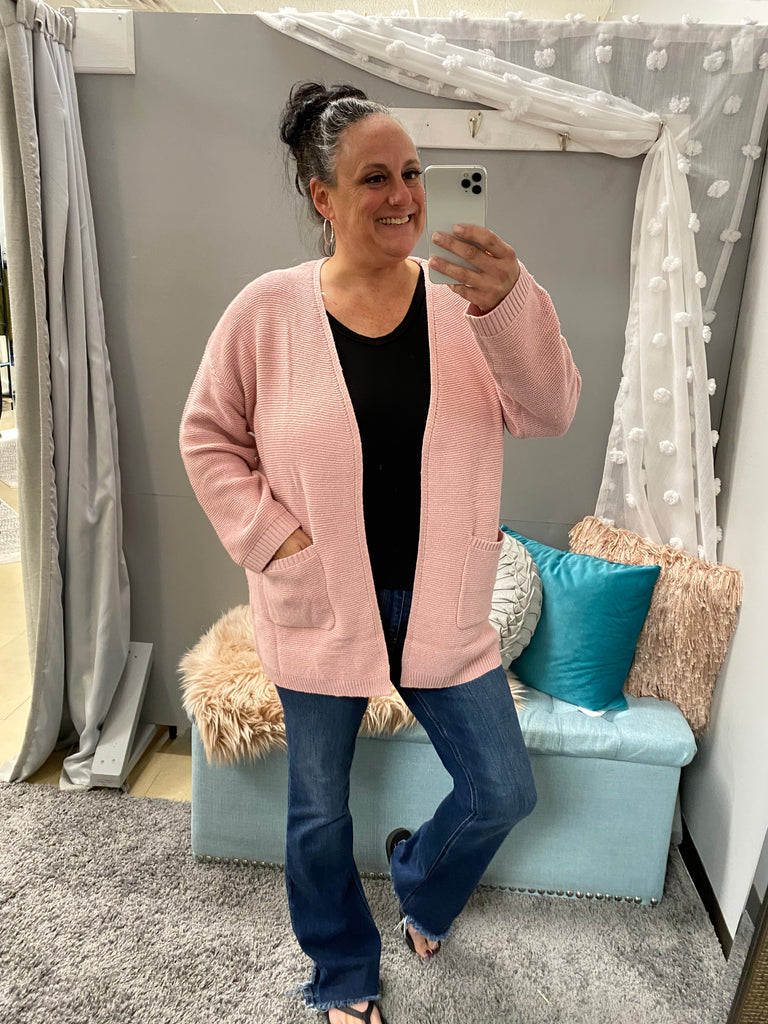 Pink Cardigan with Pockets - Posh West Boutique