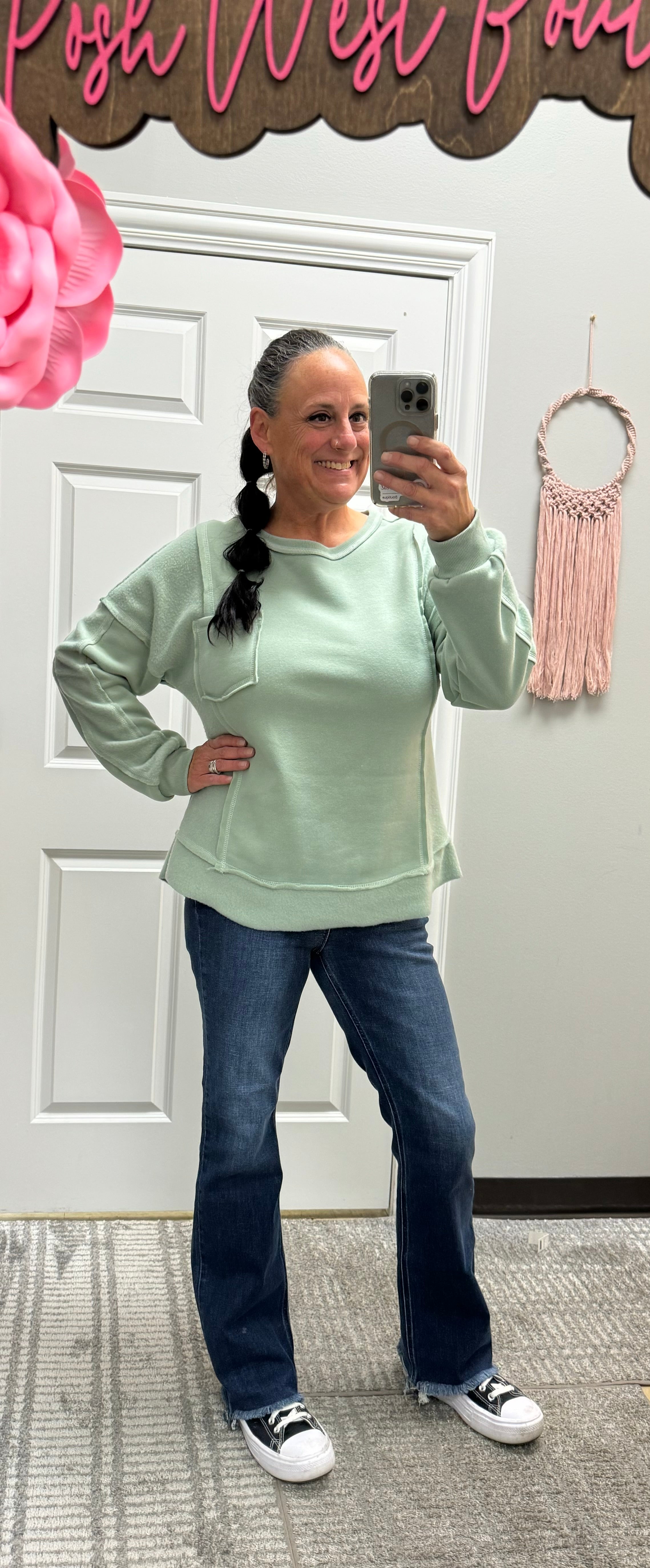 Sage Green Ultra Comfy Sweatshirt - Posh West Boutique