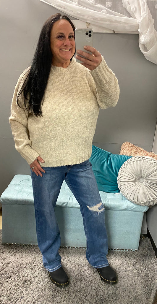 Oatmeal Fuzzy Sweater - Posh West Boutique