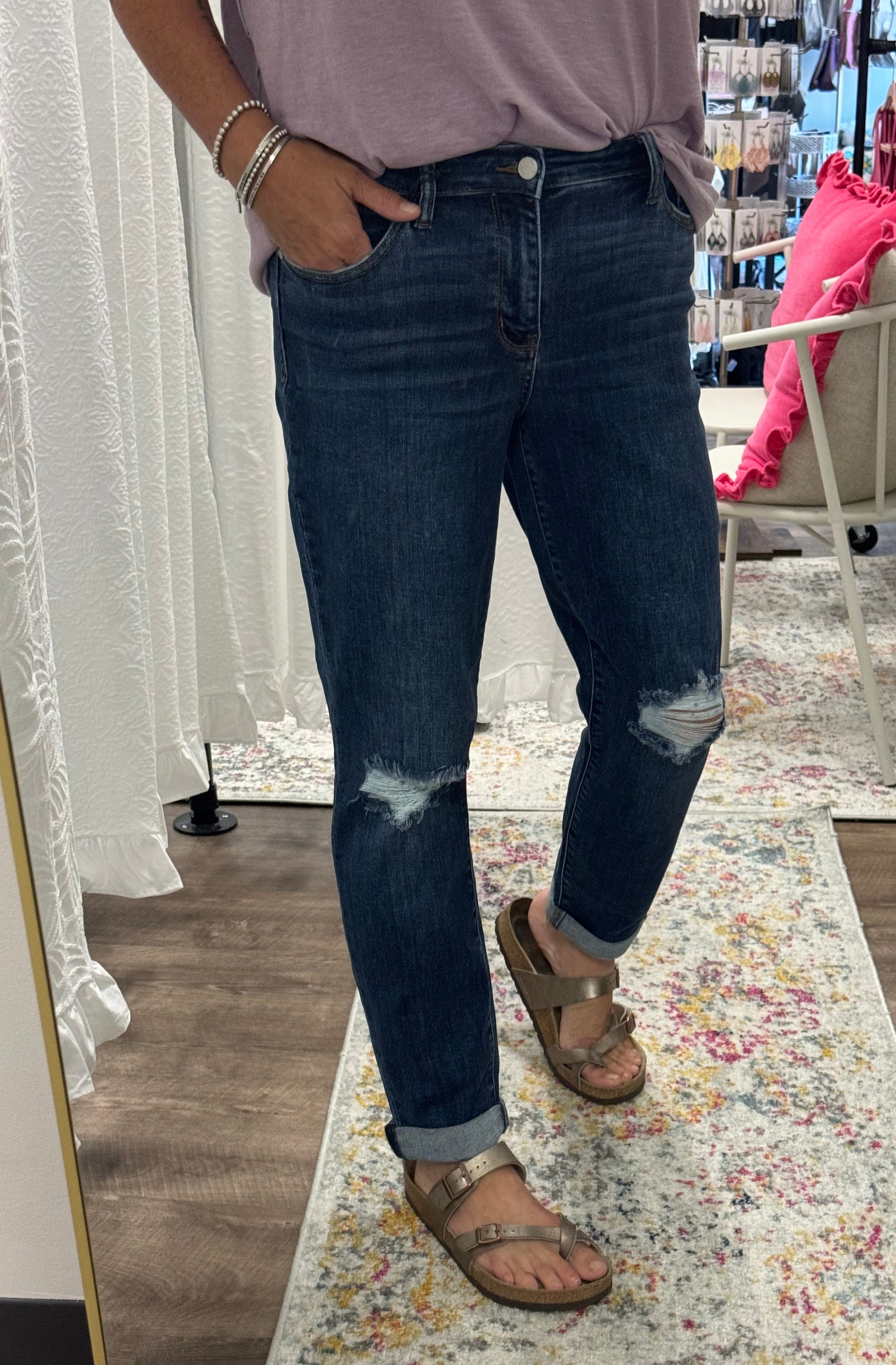 Judy Blue Mid Rise Destroyed Knee Jean - Posh West Boutique