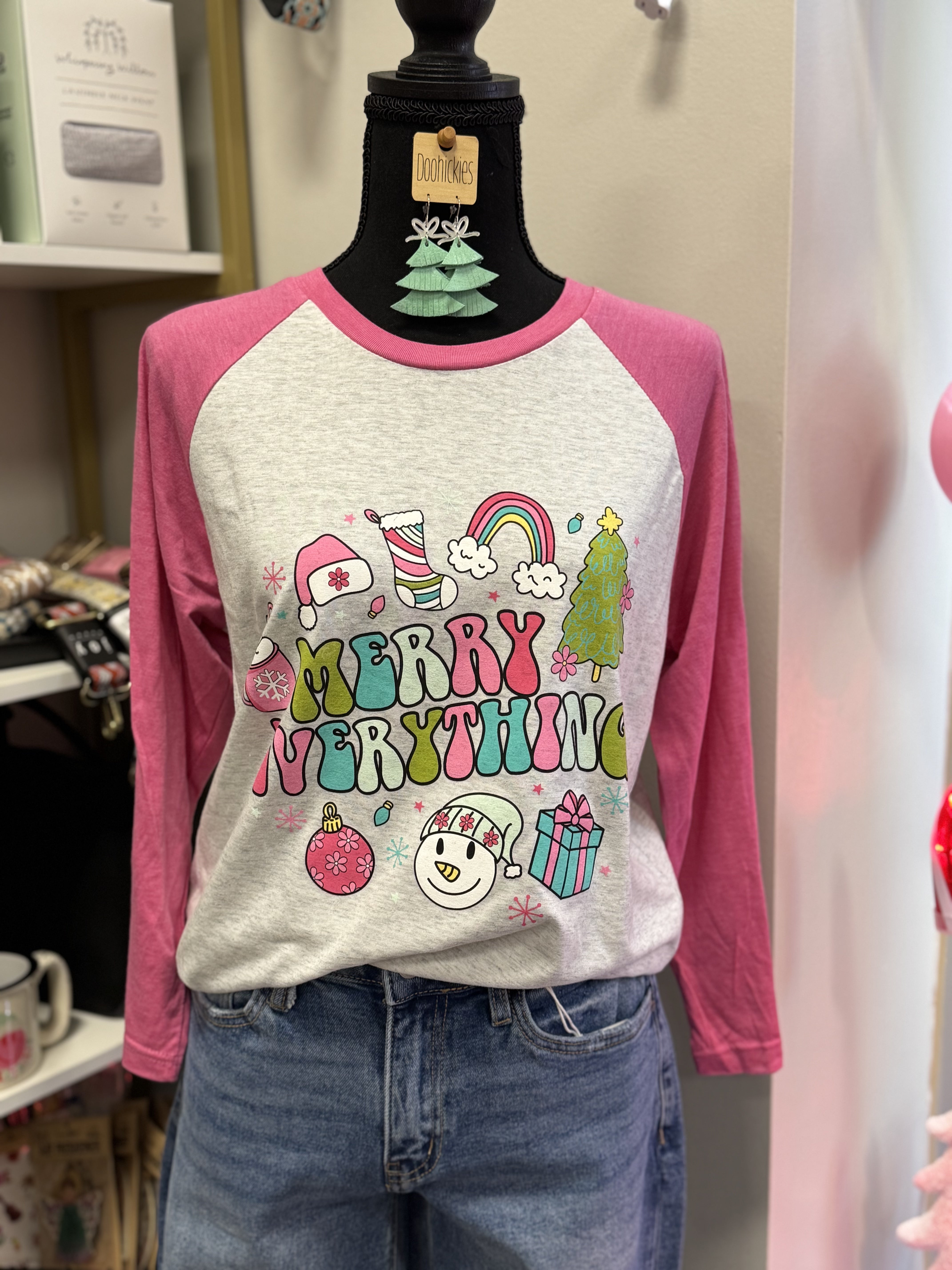 Merry Everything Pink Sleeve Raglan T - Posh West Boutique