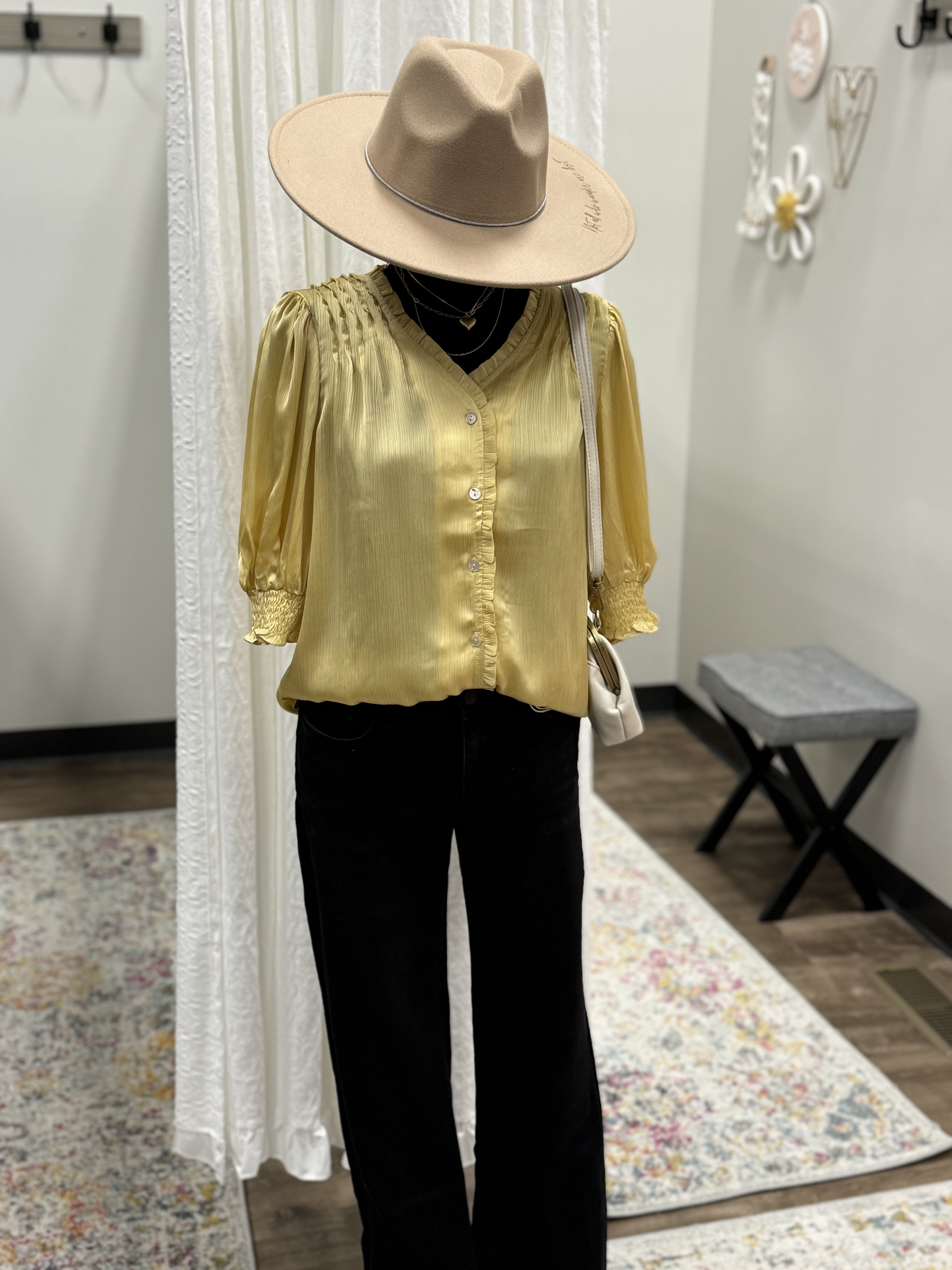 Yellow Detail Woven Blouse - Posh West Boutique