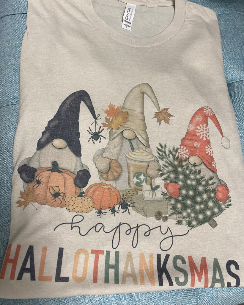 Happy HALLOTHANKSMAS Gnome Tshirt - Posh West Boutique