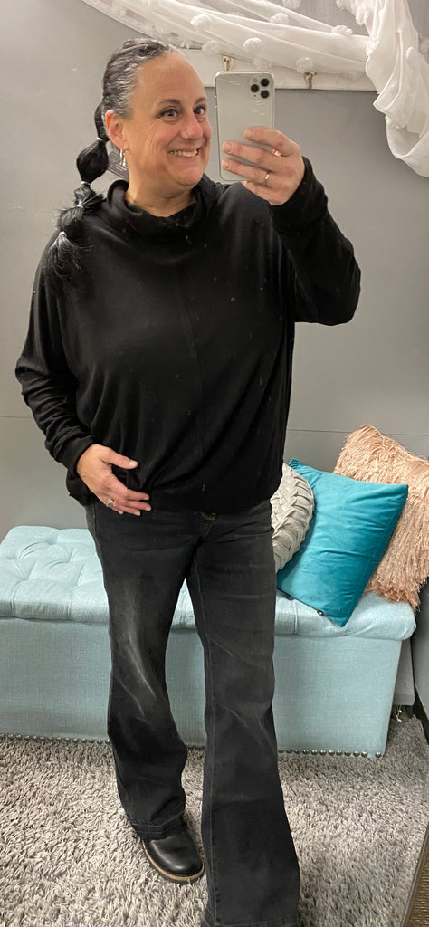 Black Mock Neck Dolman Long Sleeve Sweater - Posh West Boutique