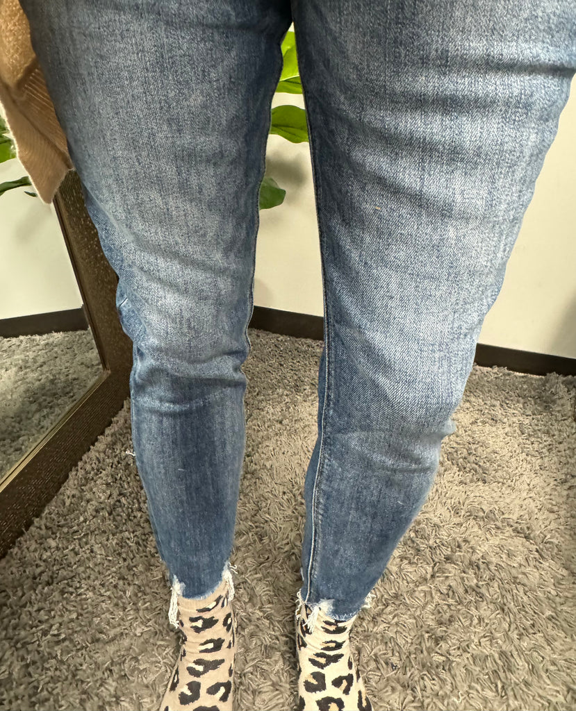 Vervet High Rise Distressed Hem Skinny Jeans - Posh West Boutique