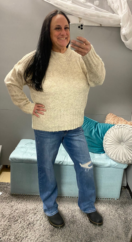 Oatmeal Fuzzy Sweater - Posh West Boutique