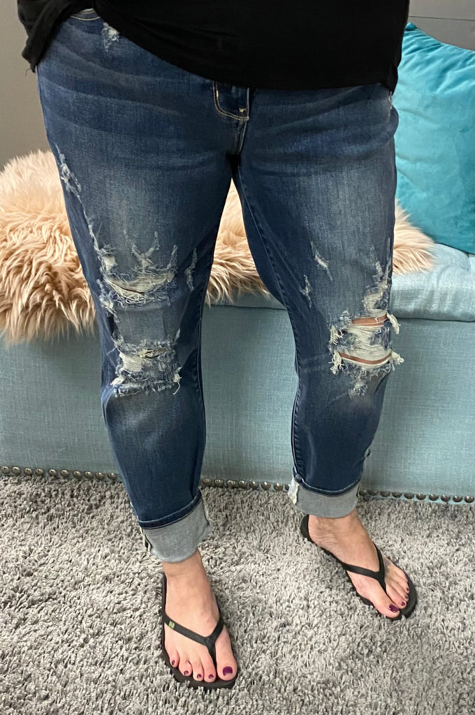 Judy Blue Mid Rise Destroyed Boyfriend Jeans - Posh West Boutique