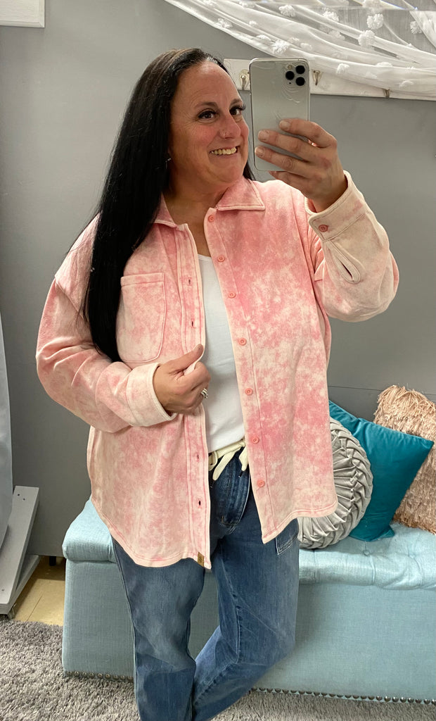 Simply Southern Acid Wash Pink Shacket - Posh West Boutique