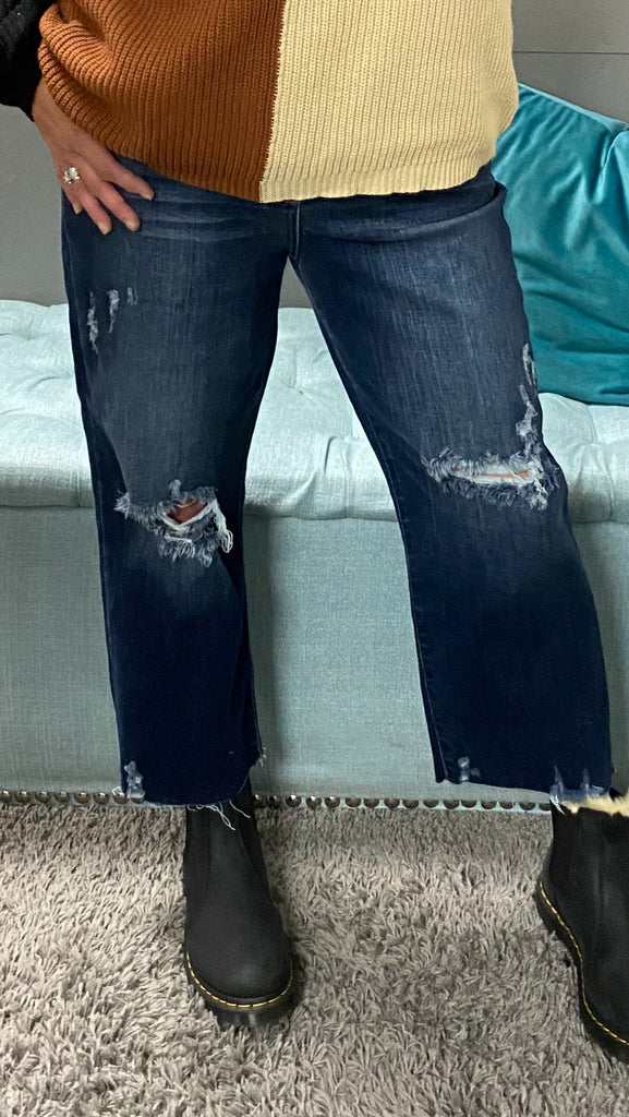 Judy Blue Crop Wide Leg Destroyed Jeans - Posh West Boutique