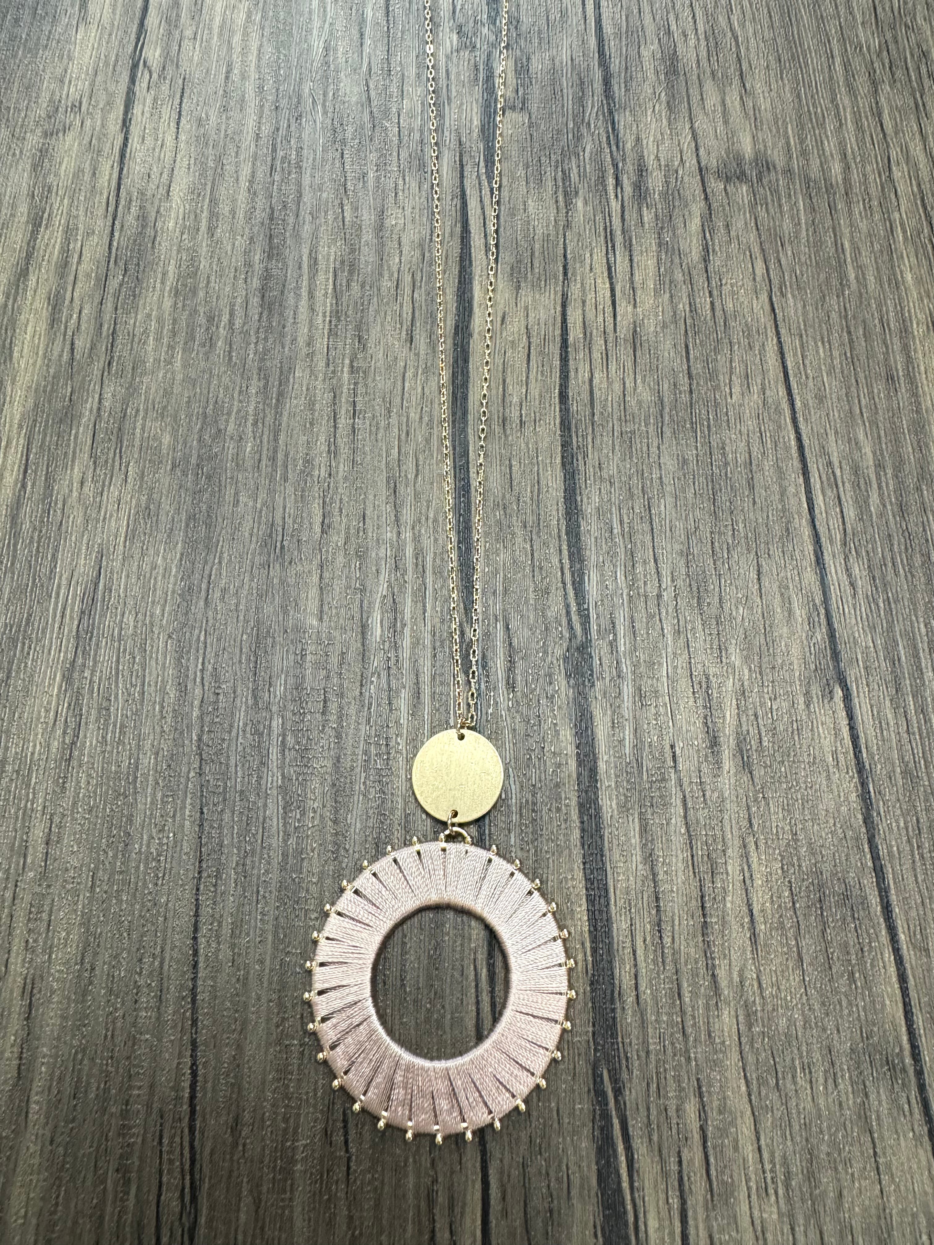 Mauve & Gold String Medallion Necklace - Posh West Boutique