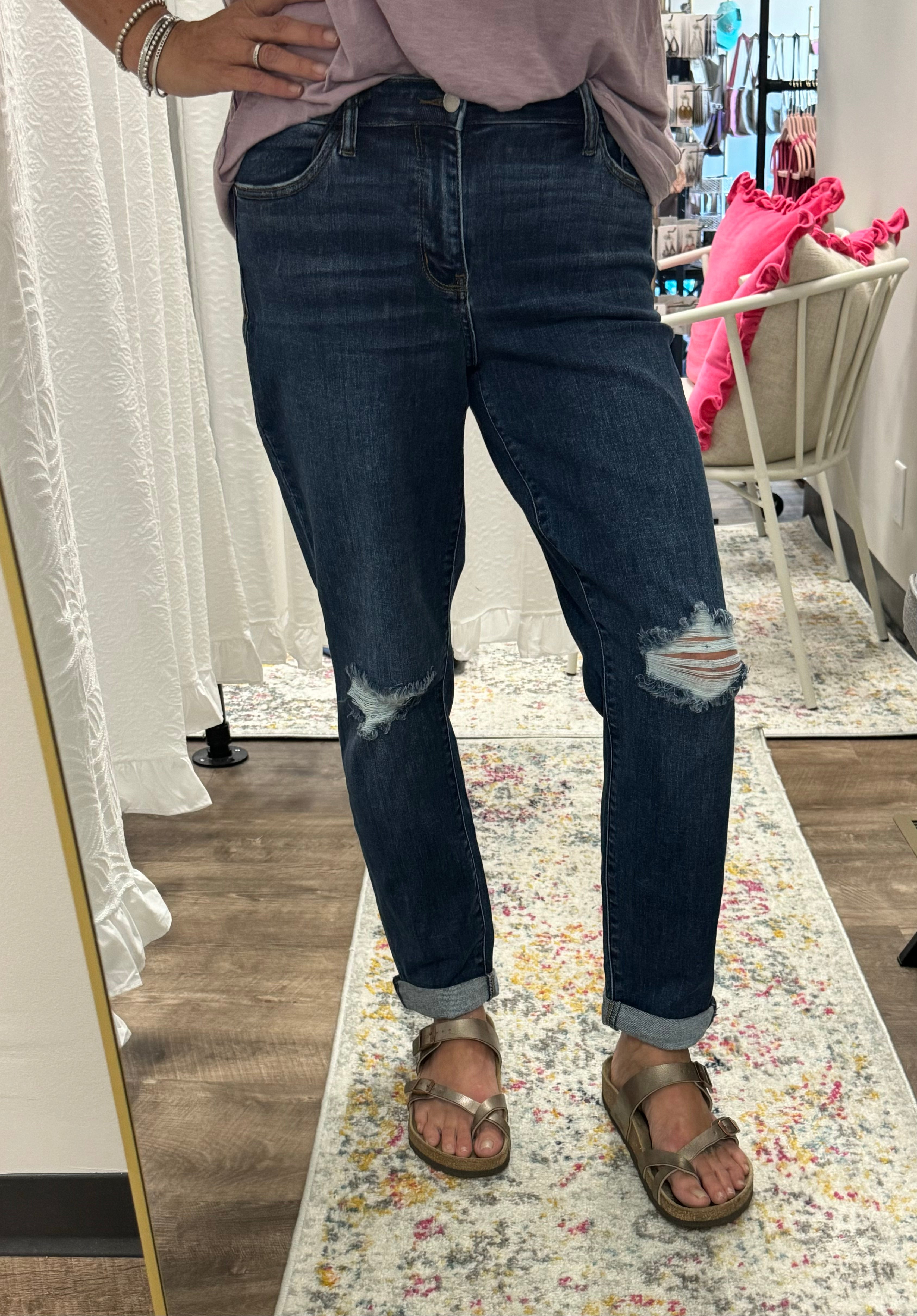 Judy Blue Mid Rise Destroyed Knee Jean - Posh West Boutique