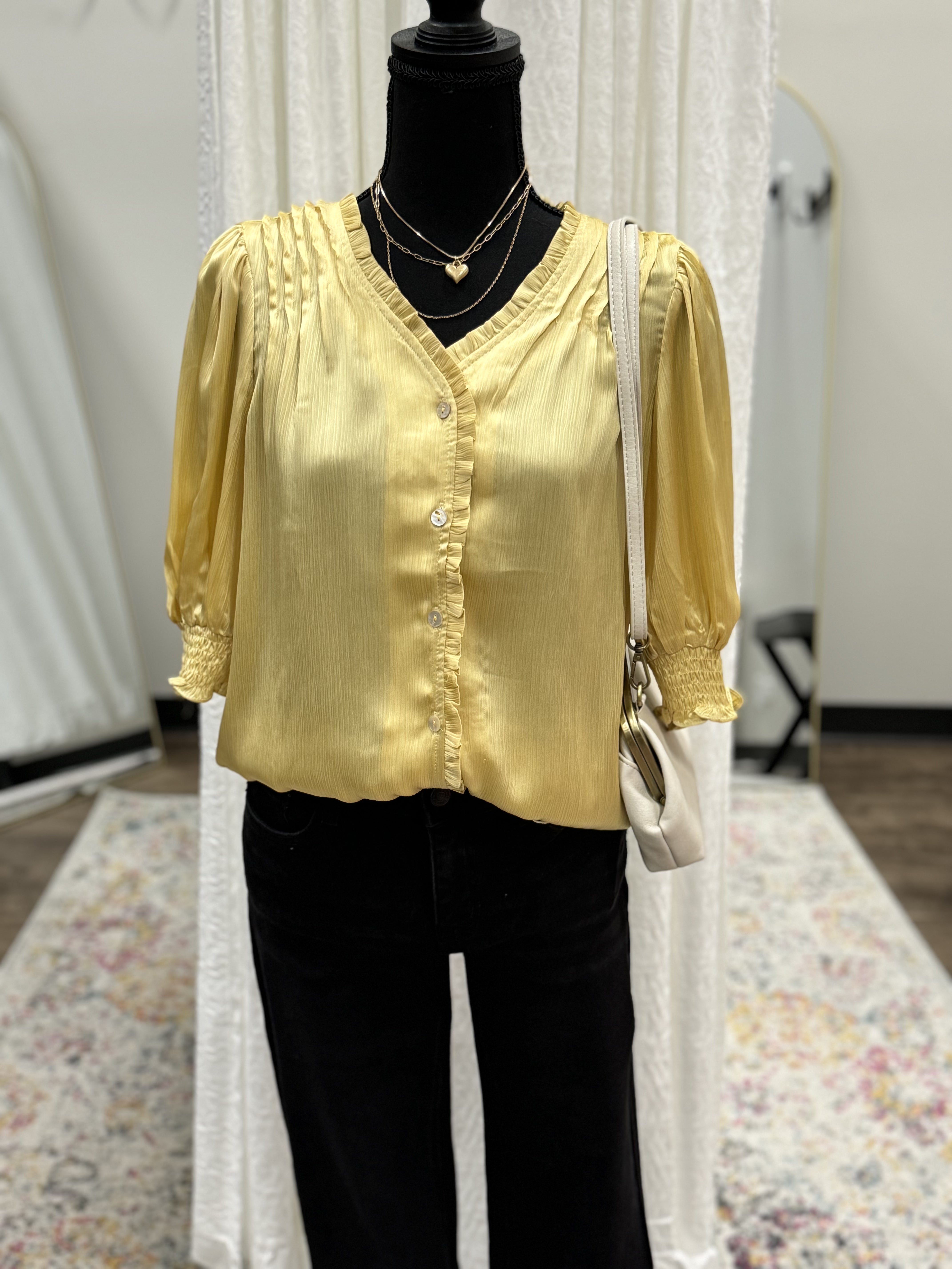 Yellow Detail Woven Blouse - Posh West Boutique