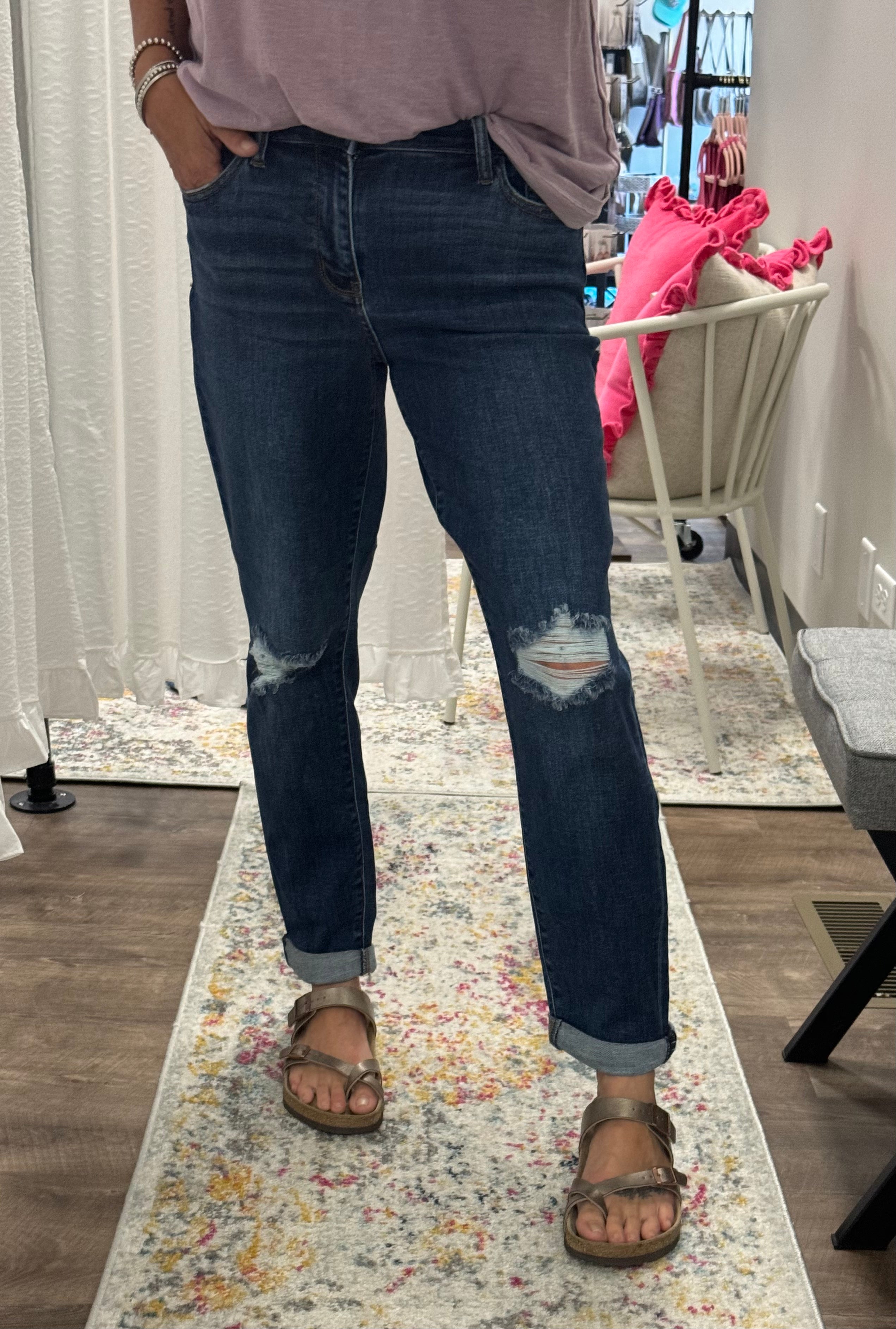 Judy Blue Mid Rise Destroyed Knee Jean - Posh West Boutique