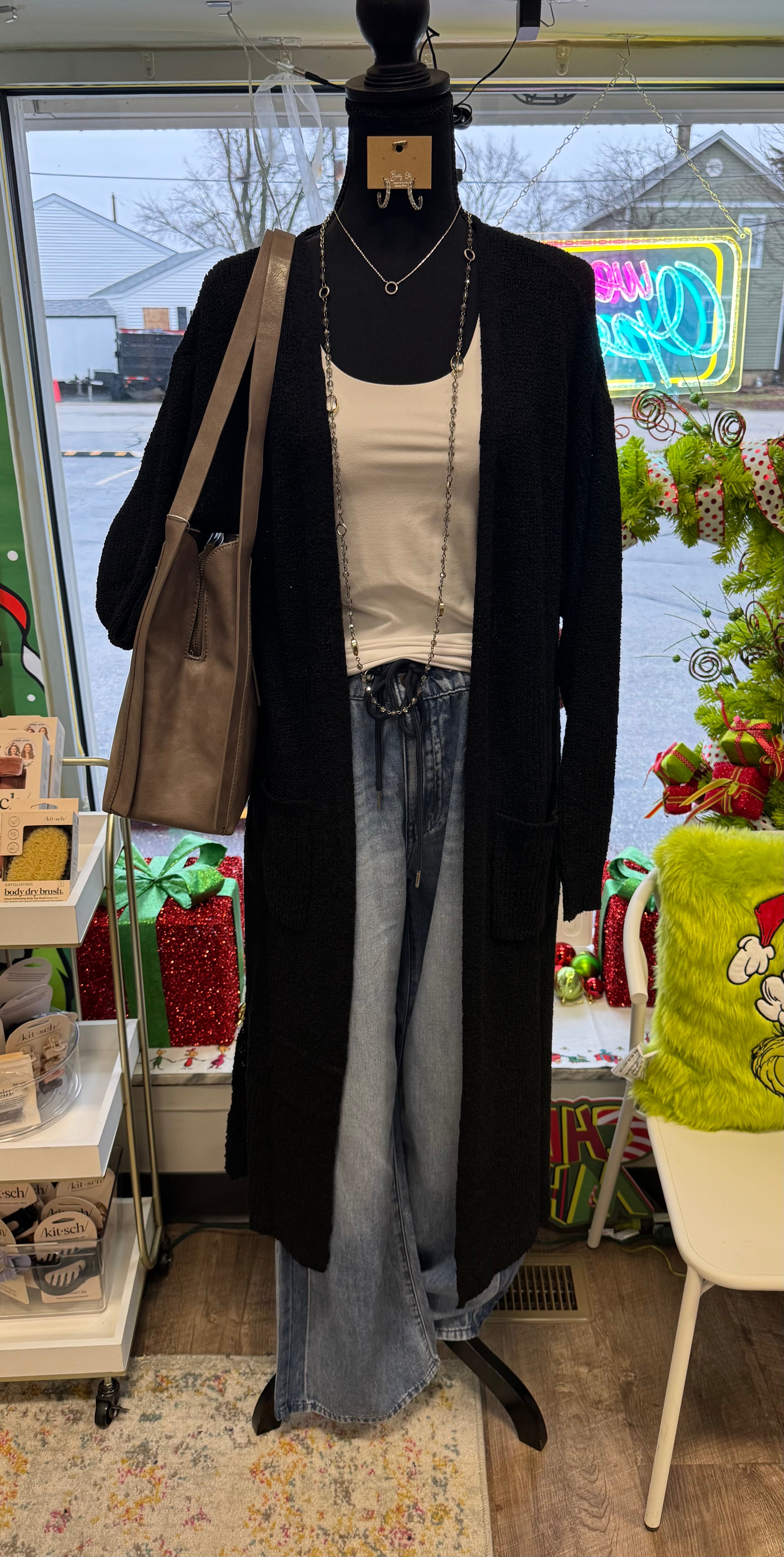 Black Lightweight Open Front Long Cardigan - Posh West Boutique