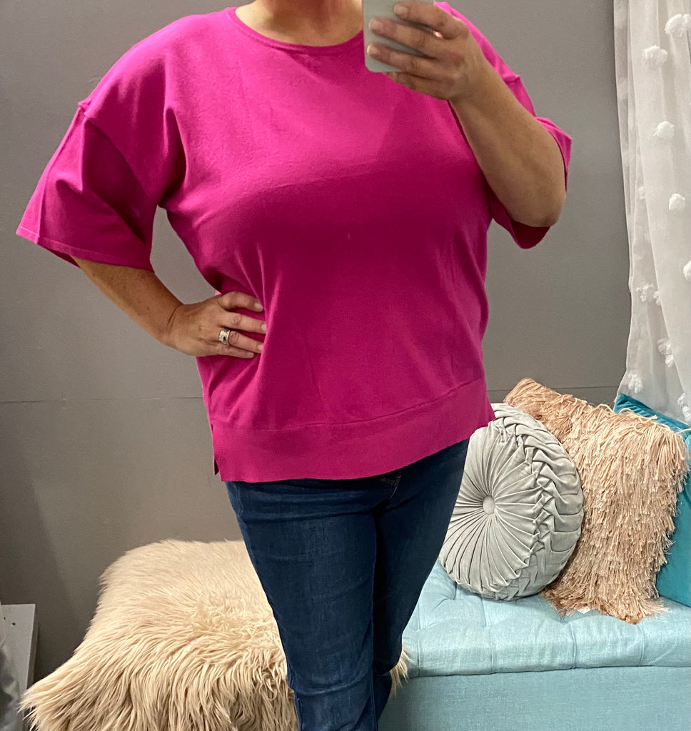 Oversized Knit Top in Magenta - Posh West Boutique